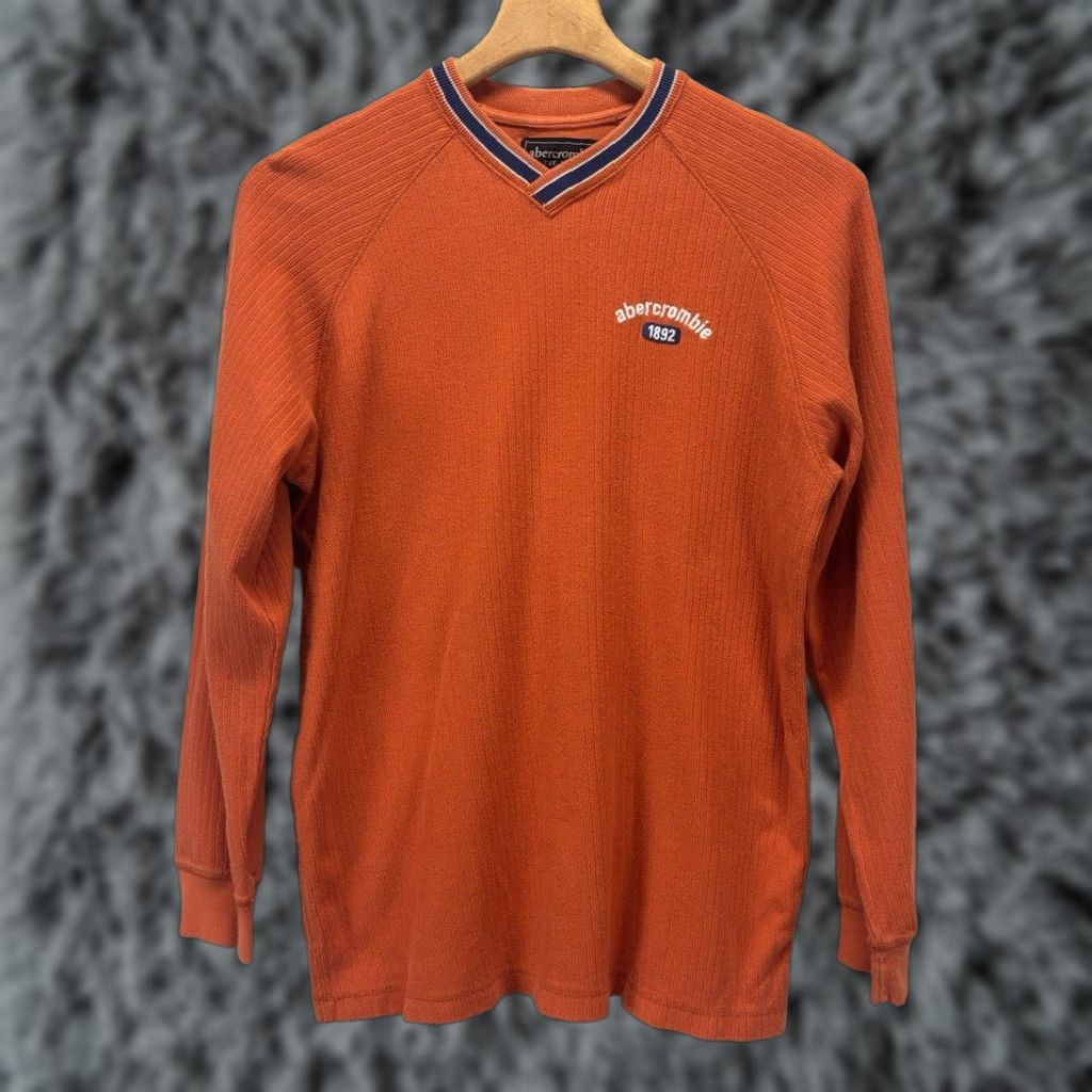 Abercrombie & Fitch VINTAGE Abercrombie & Fitch Ribbed Long Sleeve V-Neck Shirt Adult Extra Large Orange Cotton 90s Mens Size US XL / EU 56 / 4 - 1 Thumbnail