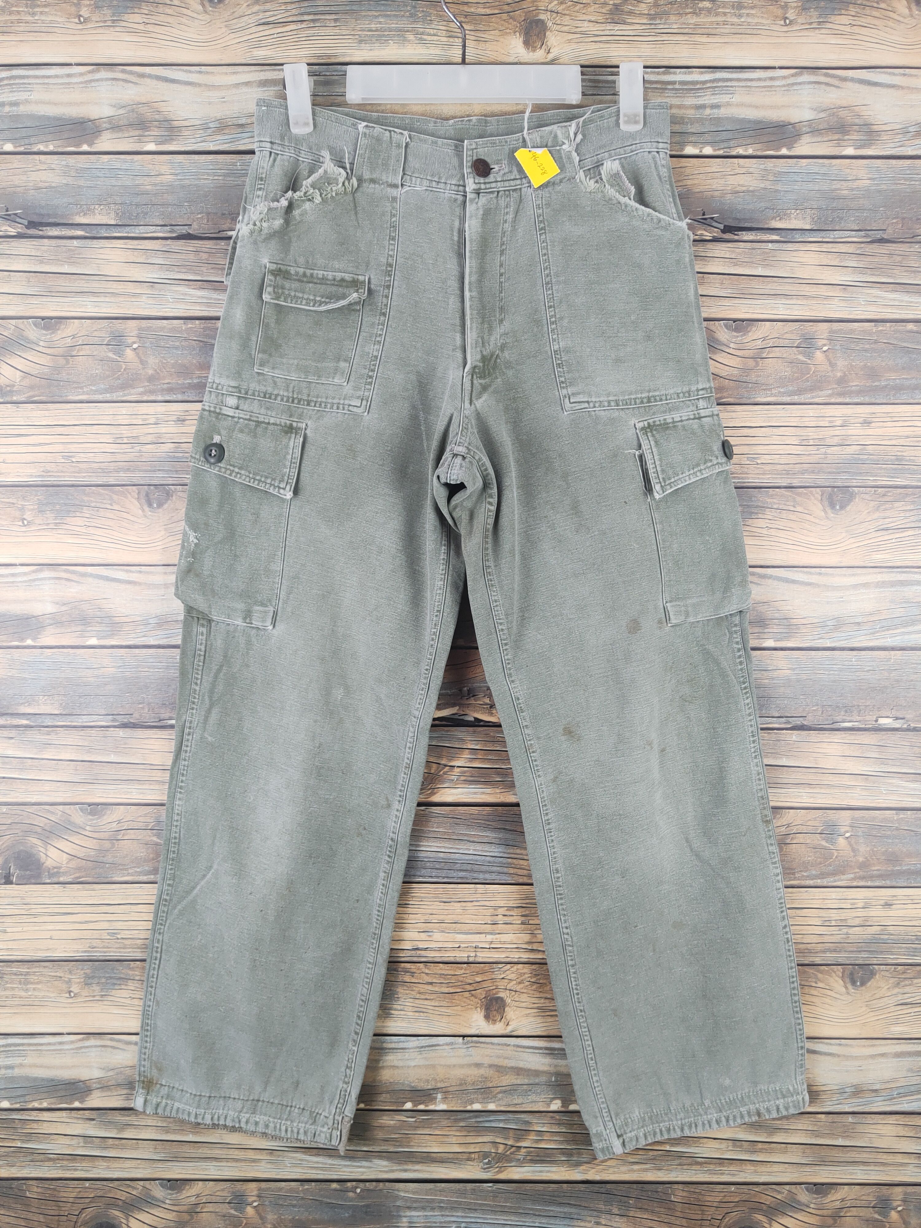 Japanese Brand DL Blue Way Green Faded Multipocket Cargo Pants #46-228T Size US 28 / EU 44 - 1 Thumbnail