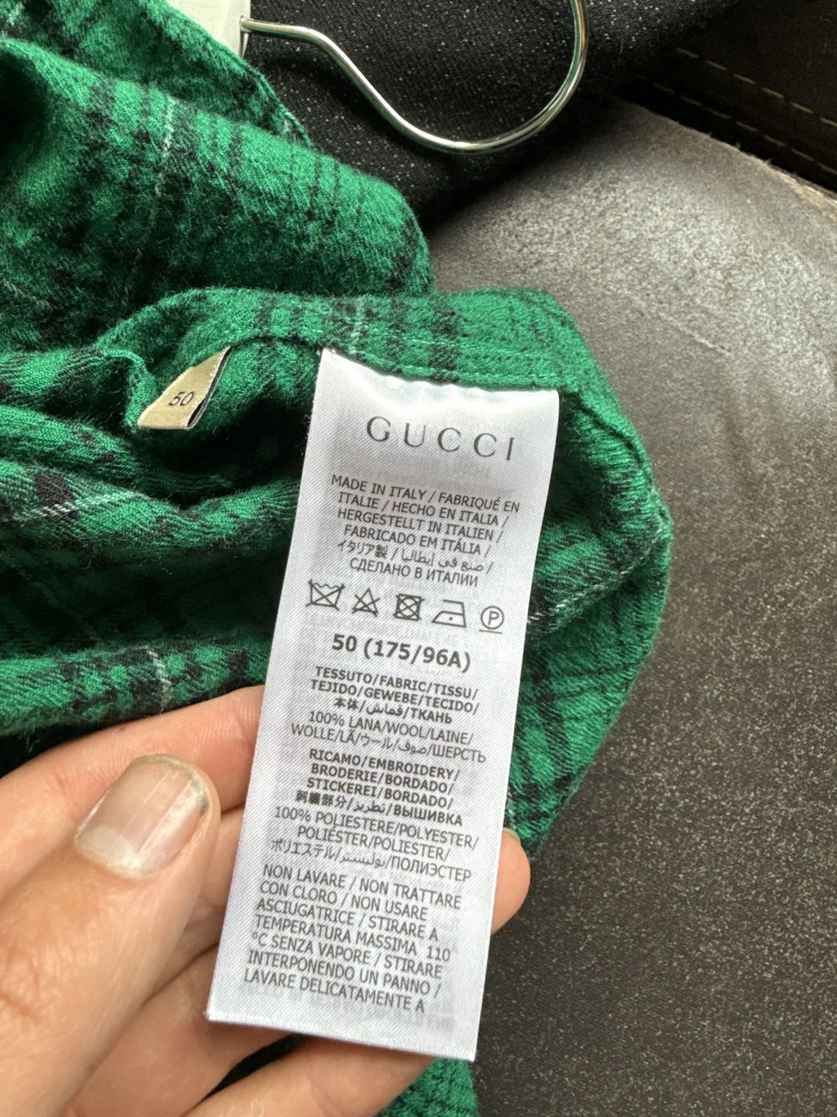 Gucci Green Wool Flannel Shirt with Embroidered Rocking Horse Size US M / EU 48-50 / 2 - 8 Thumbnail