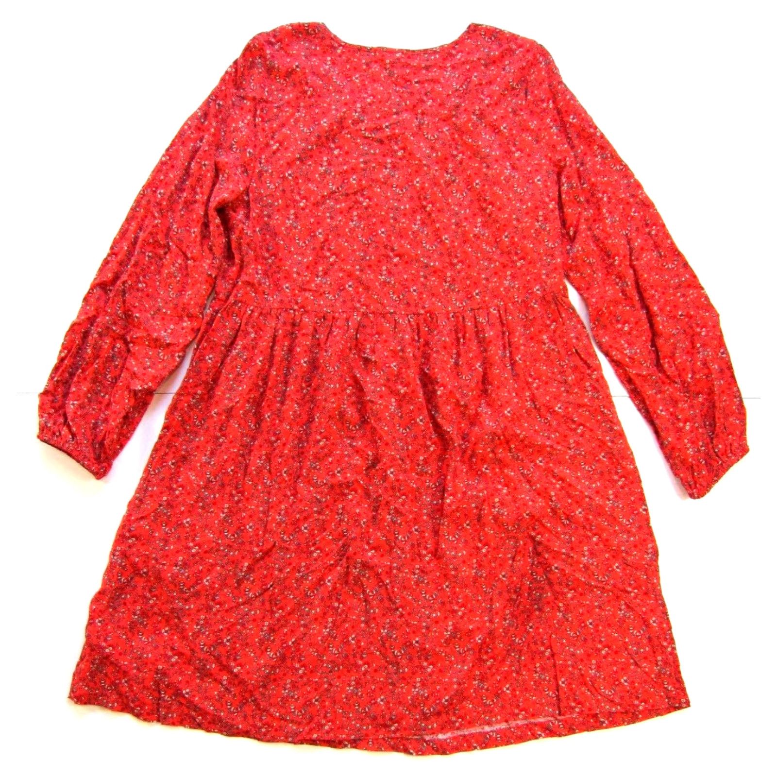 Old Navy Old Navy Floral Long Sleeve Tunic Dress Small Red Rayon Fit & Flare Smock Dress Size S / US 4 / IT 40 - 2 Thumbnail