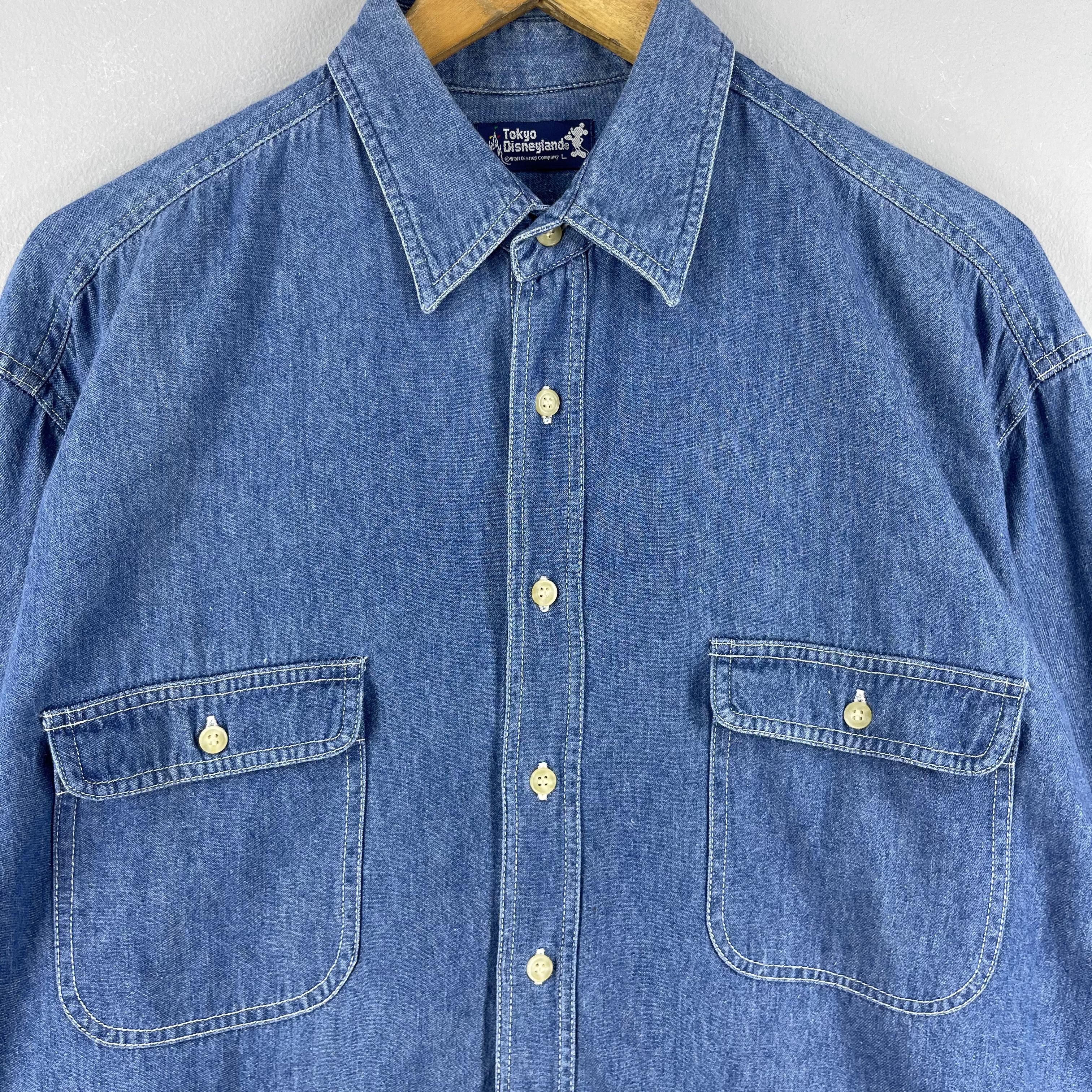Disney Vintage 90's MICKEY MOUSE Double Pocket Denim Shirt Size US L / EU 52-54 / 3 - 5 Thumbnail
