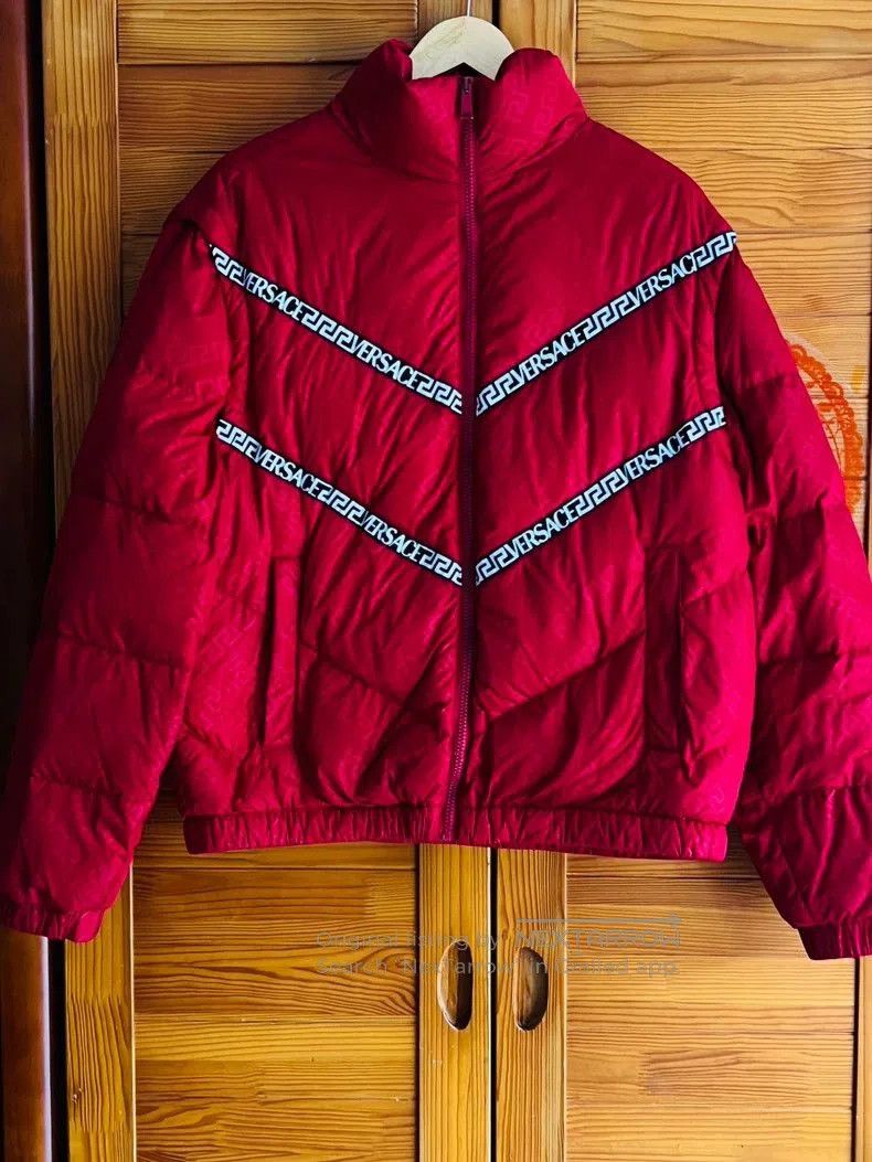 Versace Logo Down Long Sleeve Coat.