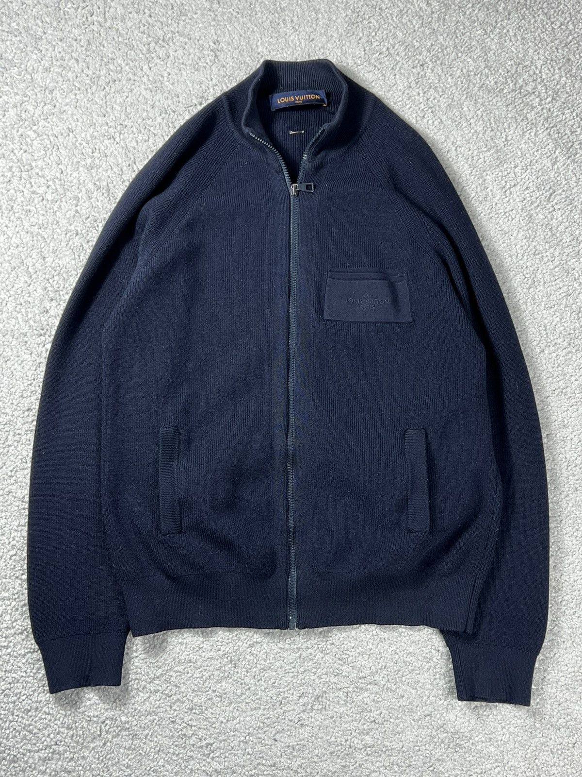 Louis Vuitton Louis Vuitton Dark Blue Wool Knit Zip Up Sweater Size L Size US L / EU 52-54 / 3 - 1 Thumbnail