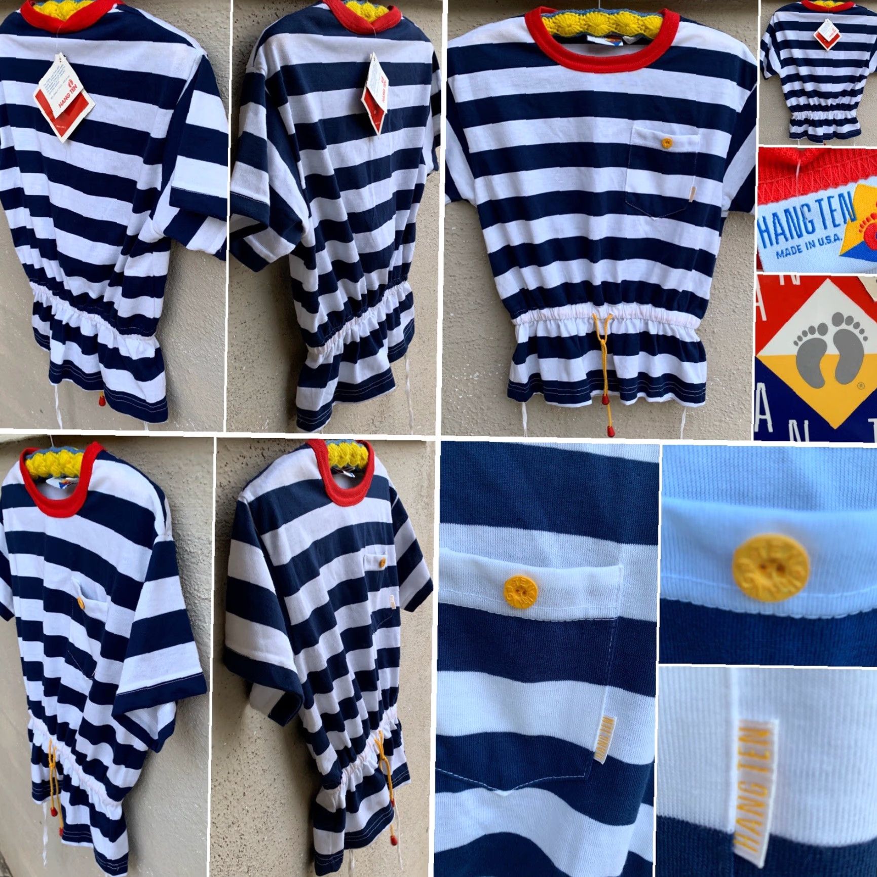 Hang Ten VINTAGE Hang Ten Top Striped Pocket T-Shirt Made In USA Draw String Waist 80s S Size S / US 4 / IT 40 - 2 Thumbnail