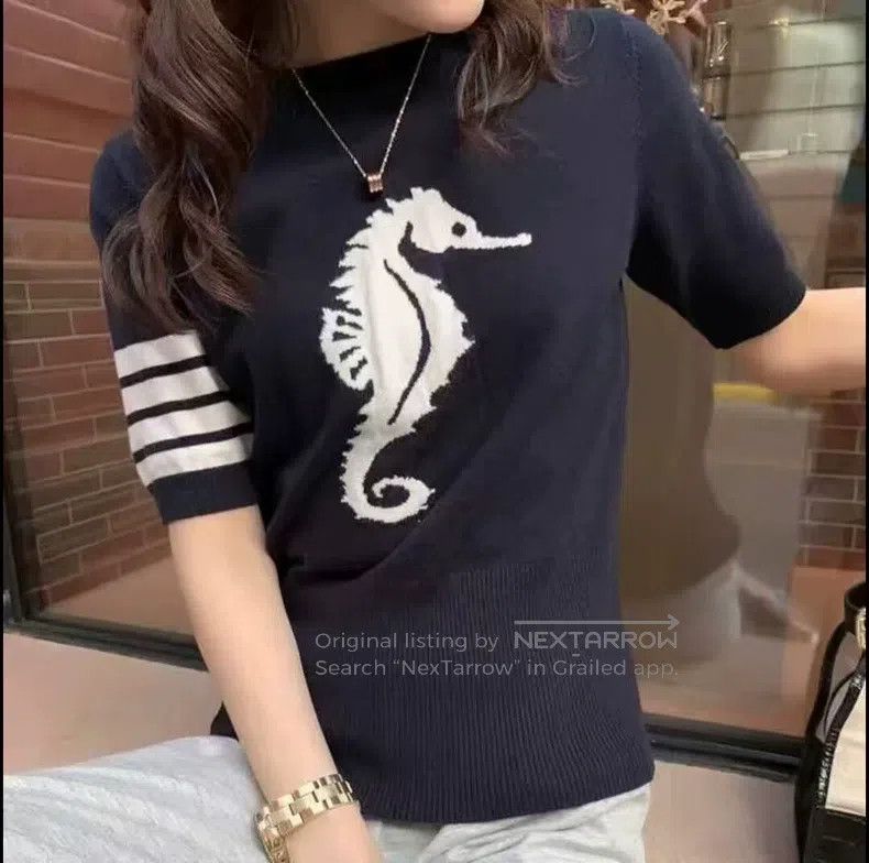 Thom Browne Thom Browne Navy Blue Sea Horse Knit Short Sleeve Sweater Size US XS / EU 42 / 0 - 7 Thumbnail