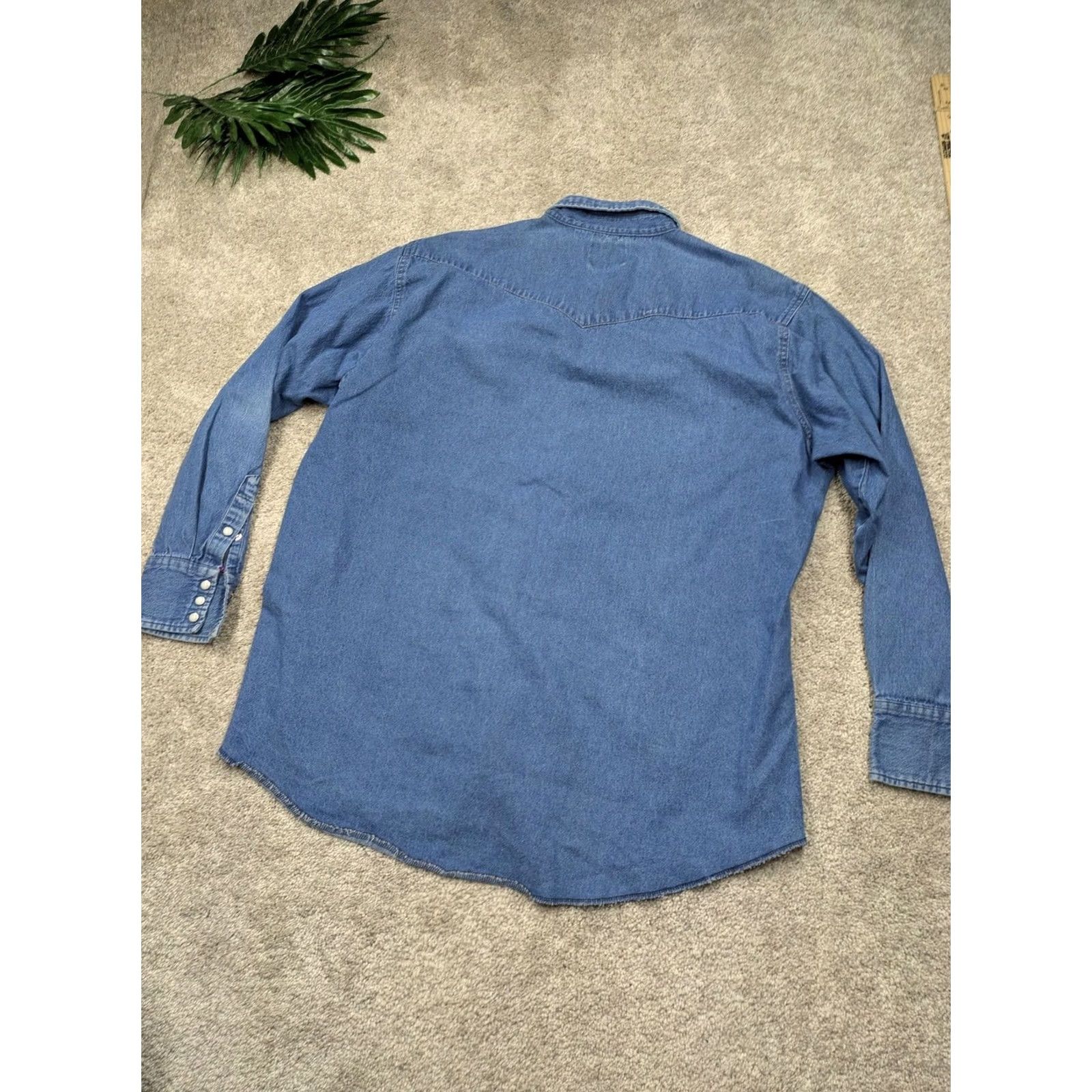 Wrangler Wrangler Jac Shirt 2XLT Blue Denim Button Up Long Sleeve Western Pockets Mens Size US XXL / EU 58 / 5 - 6 Thumbnail