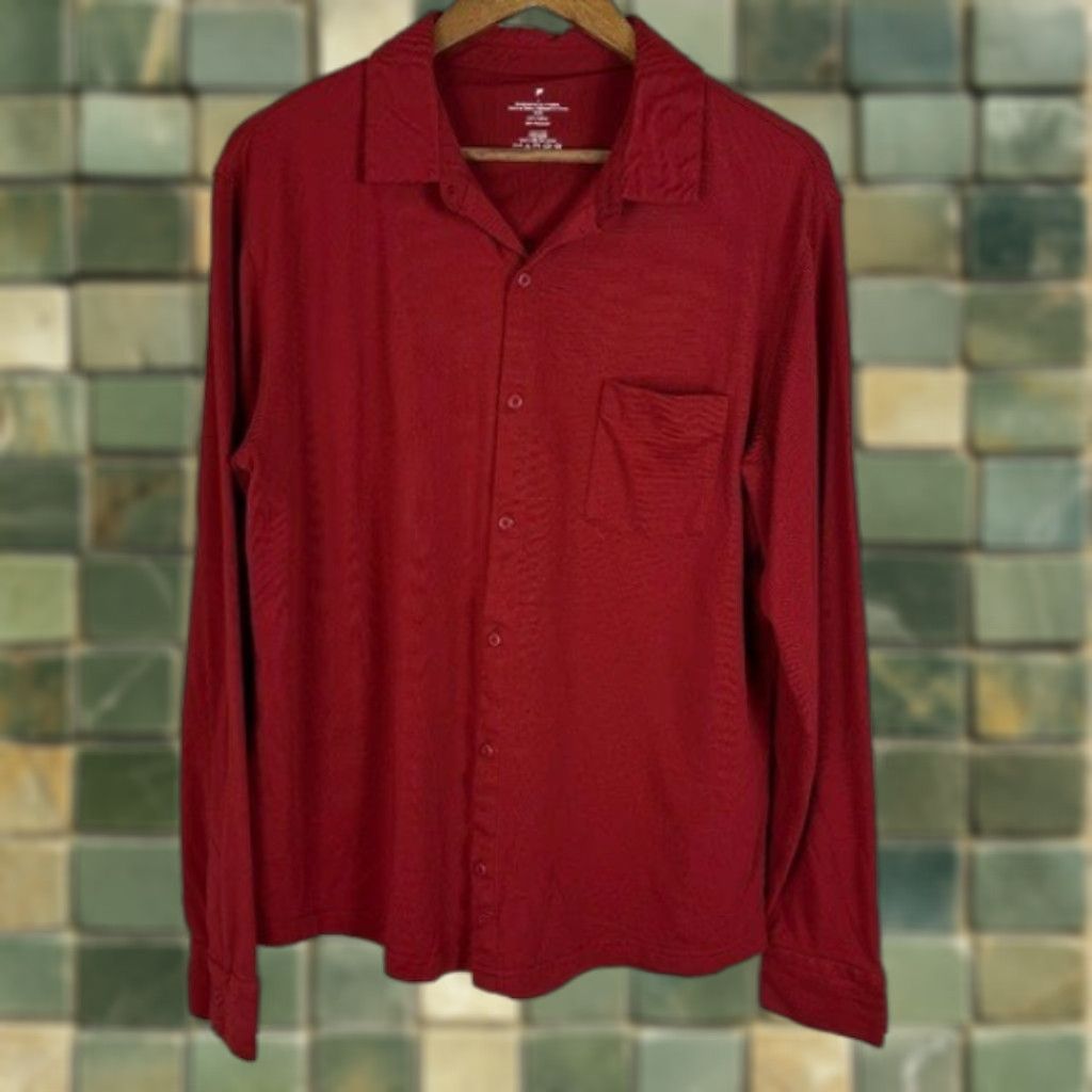 Fabletics FABLETICS Mens Red Long Sleeve Button-Up Shirt Size LARGE Size US L / EU 52-54 / 3 - 1 Thumbnail