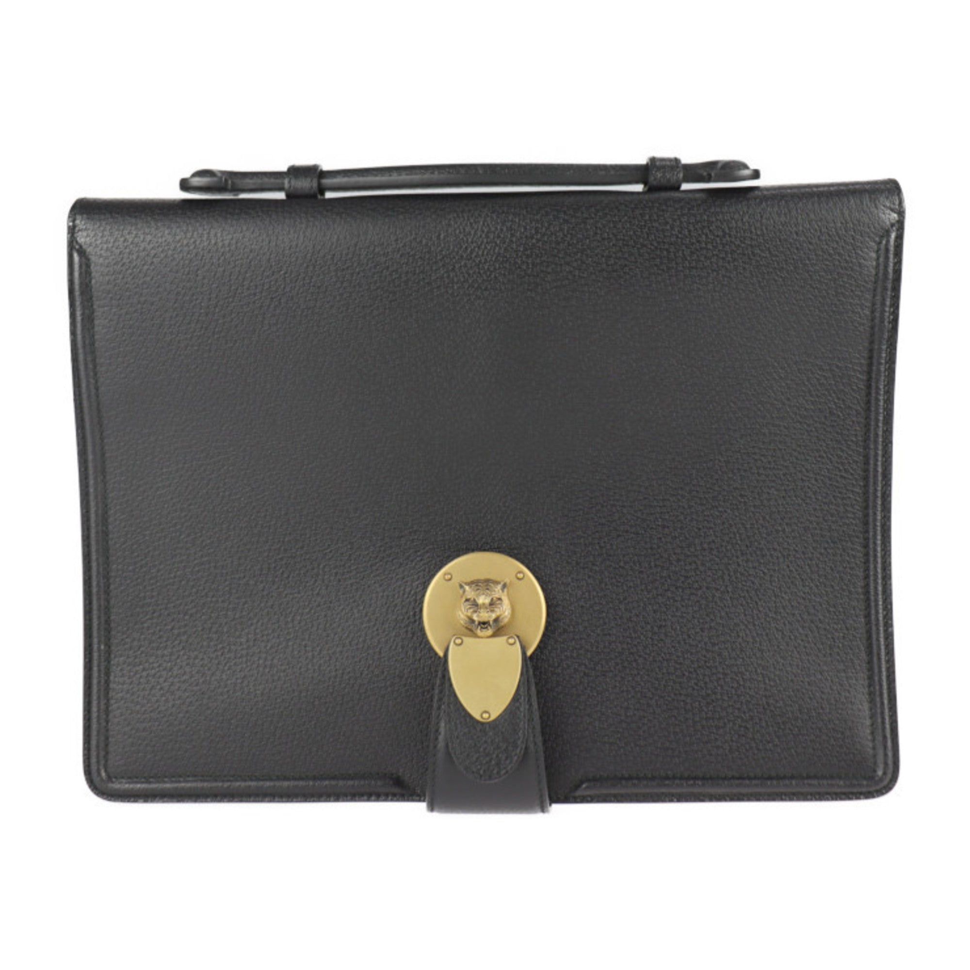 image of Gucci Business Bag 495655 Leather Black Cat Head Clutch, Women's