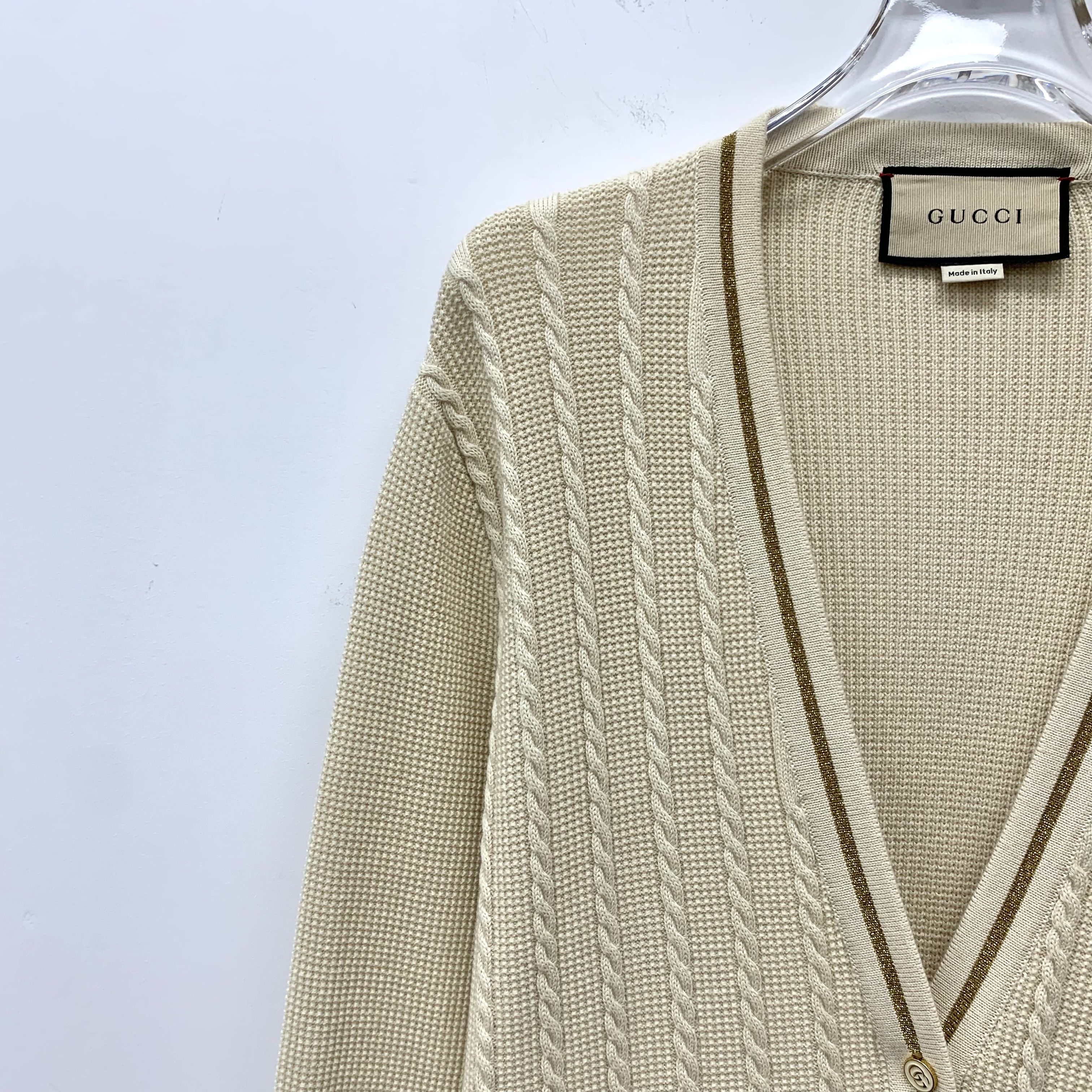 Gucci Gucci Wool Cardigan – Beige V-Neck Button-Up Knit (Size S) Size S / US 4 / IT 40 - 6 Thumbnail