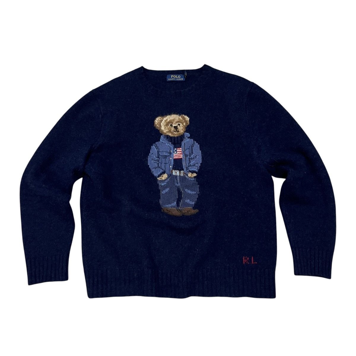 Polo Ralph Lauren × Ralph Lauren × Vintage Iconic Denim Polo Bear Sweaters Size US L / EU 52-54 / 3 - 1 Thumbnail