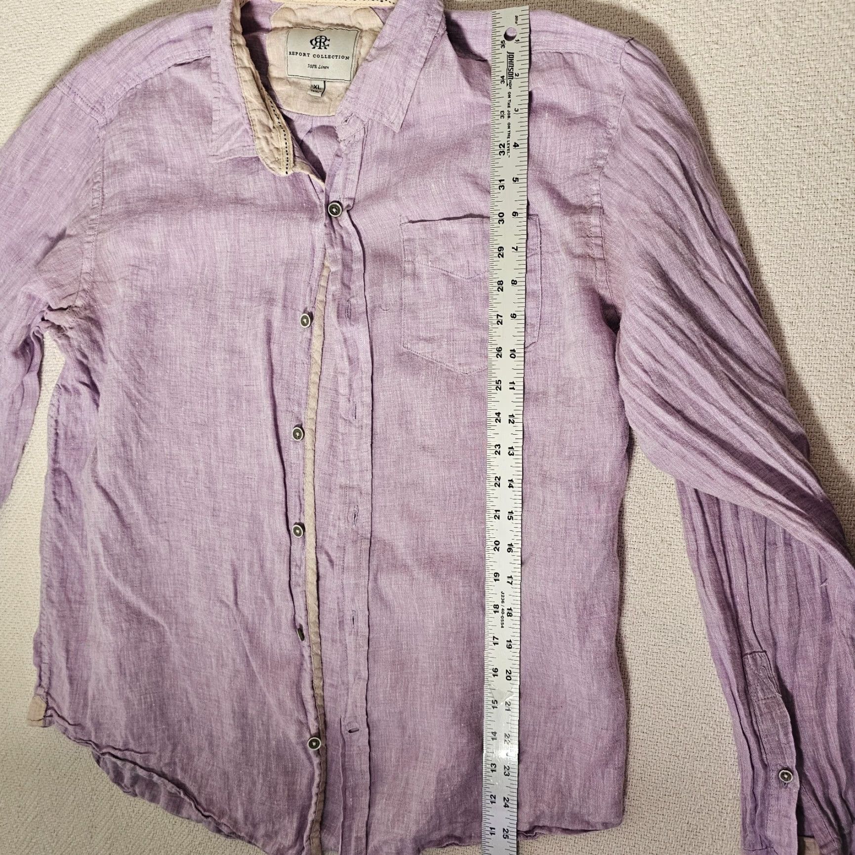 Vintage Report Collection Shirt Adult XL Purple Linen Button-Down Long Sleeve Mens Size US XL / EU 56 / 4 - 4 Thumbnail