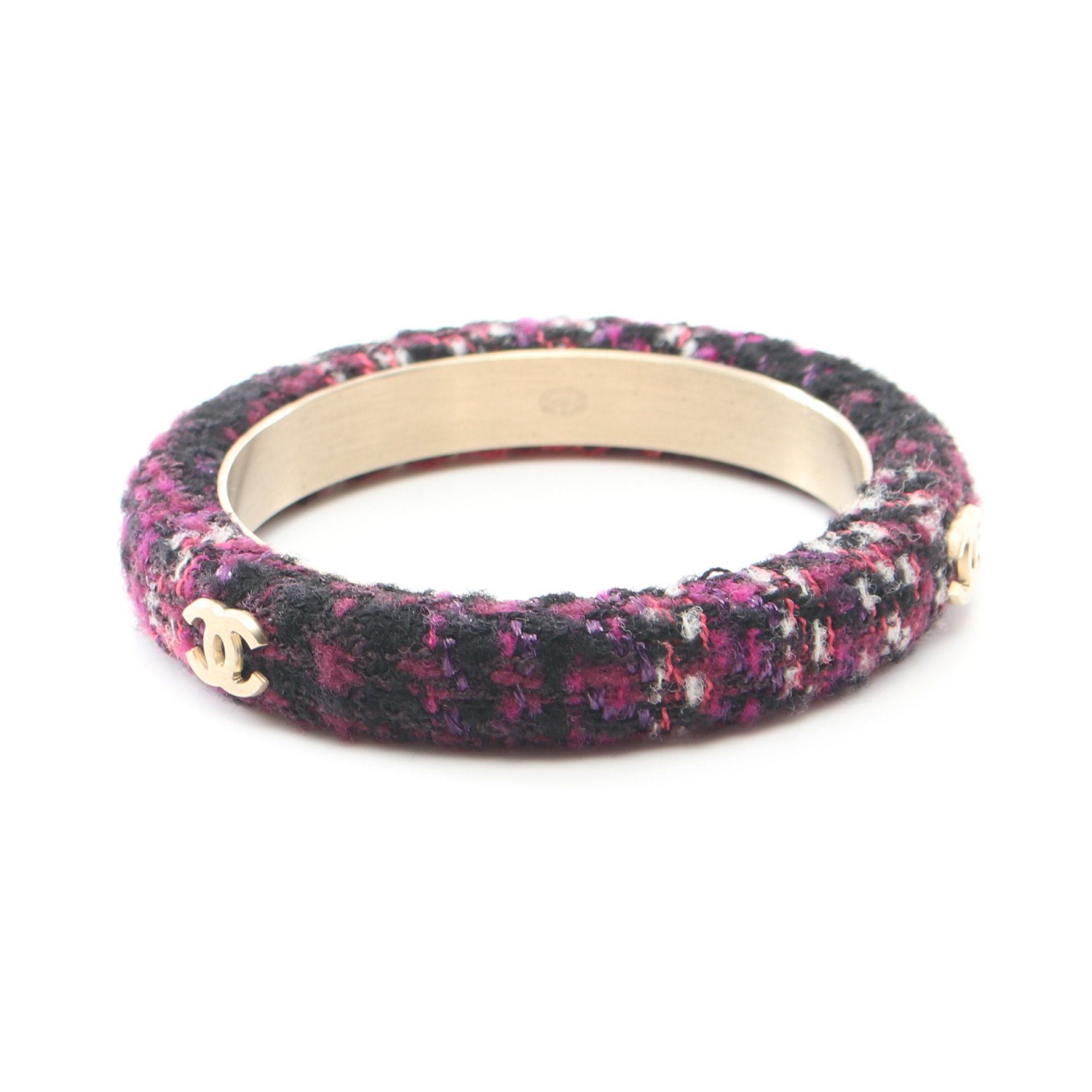 Chanel Chanel Coco Mark Bangle Gp Tweed Gold Purple Multicolor 09A Size ONE SIZE - 1 Thumbnail