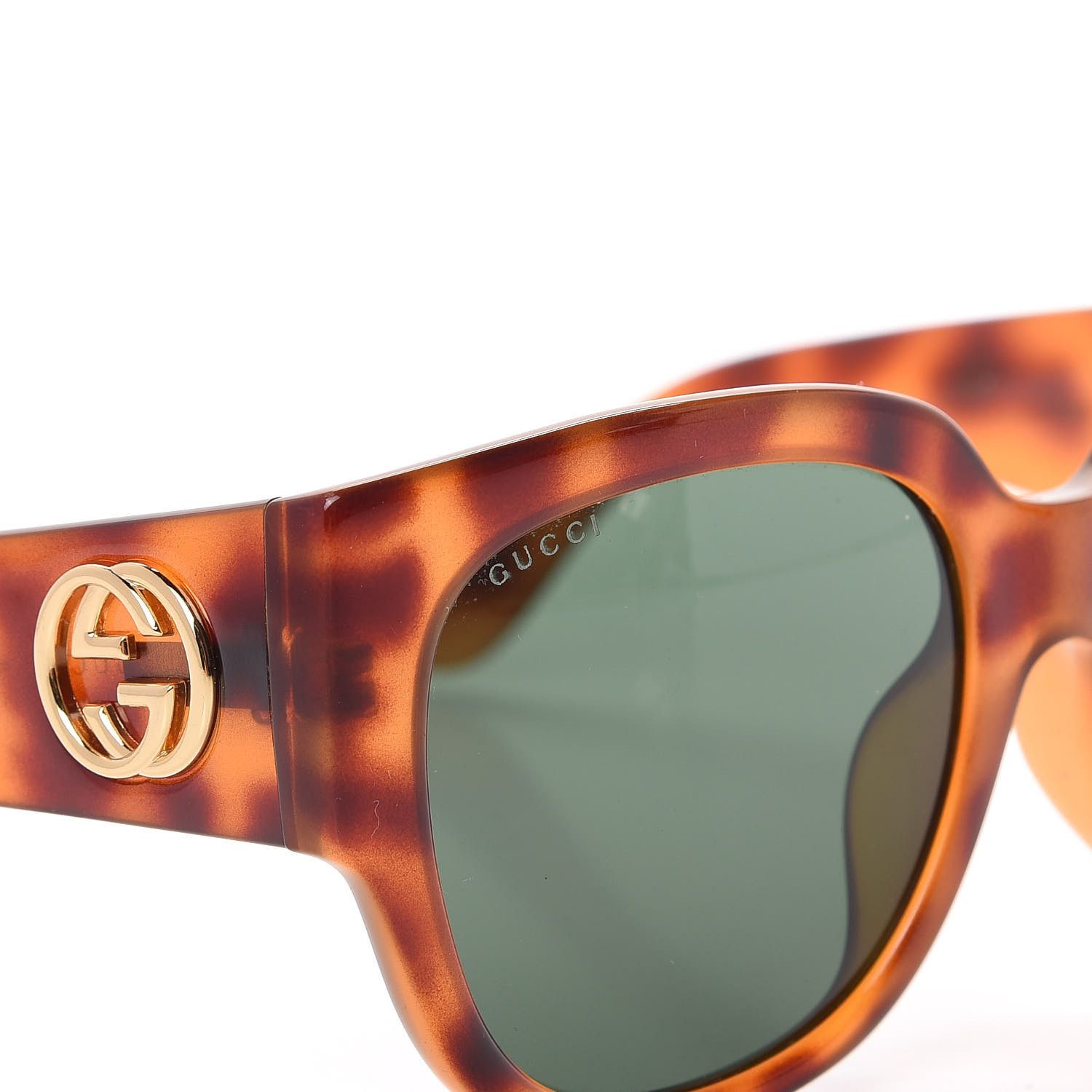 Gucci Gucci GG0142SA 002 Havana/Green Lens Optyl Sunglasses Size ONE SIZE - 4 Thumbnail