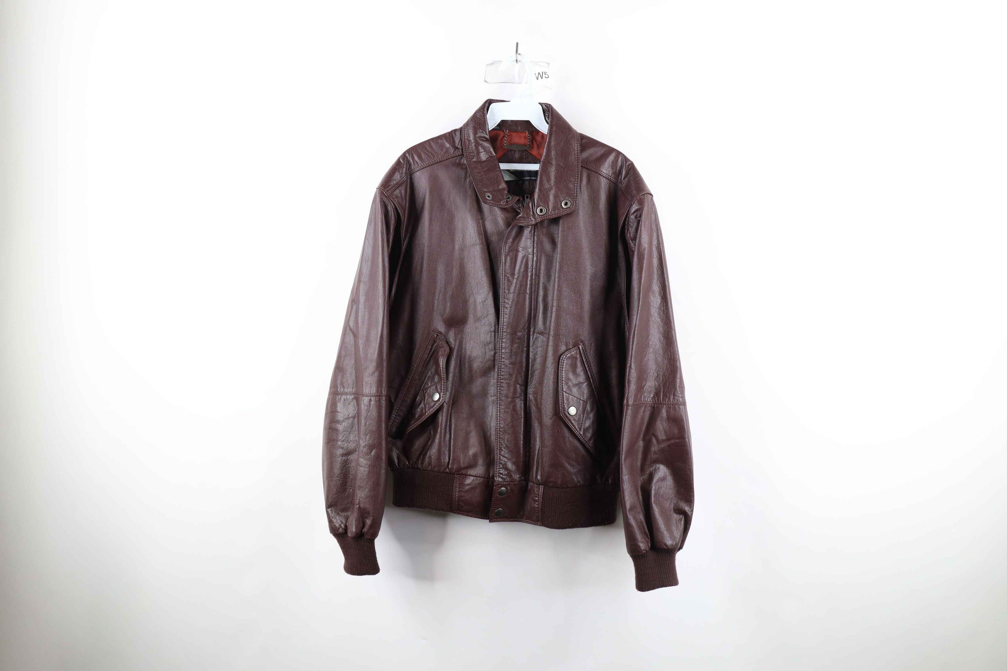 image of 80's Members Only Leather Bomber Jacket Burgundy Red, Men's (Size 2XL)