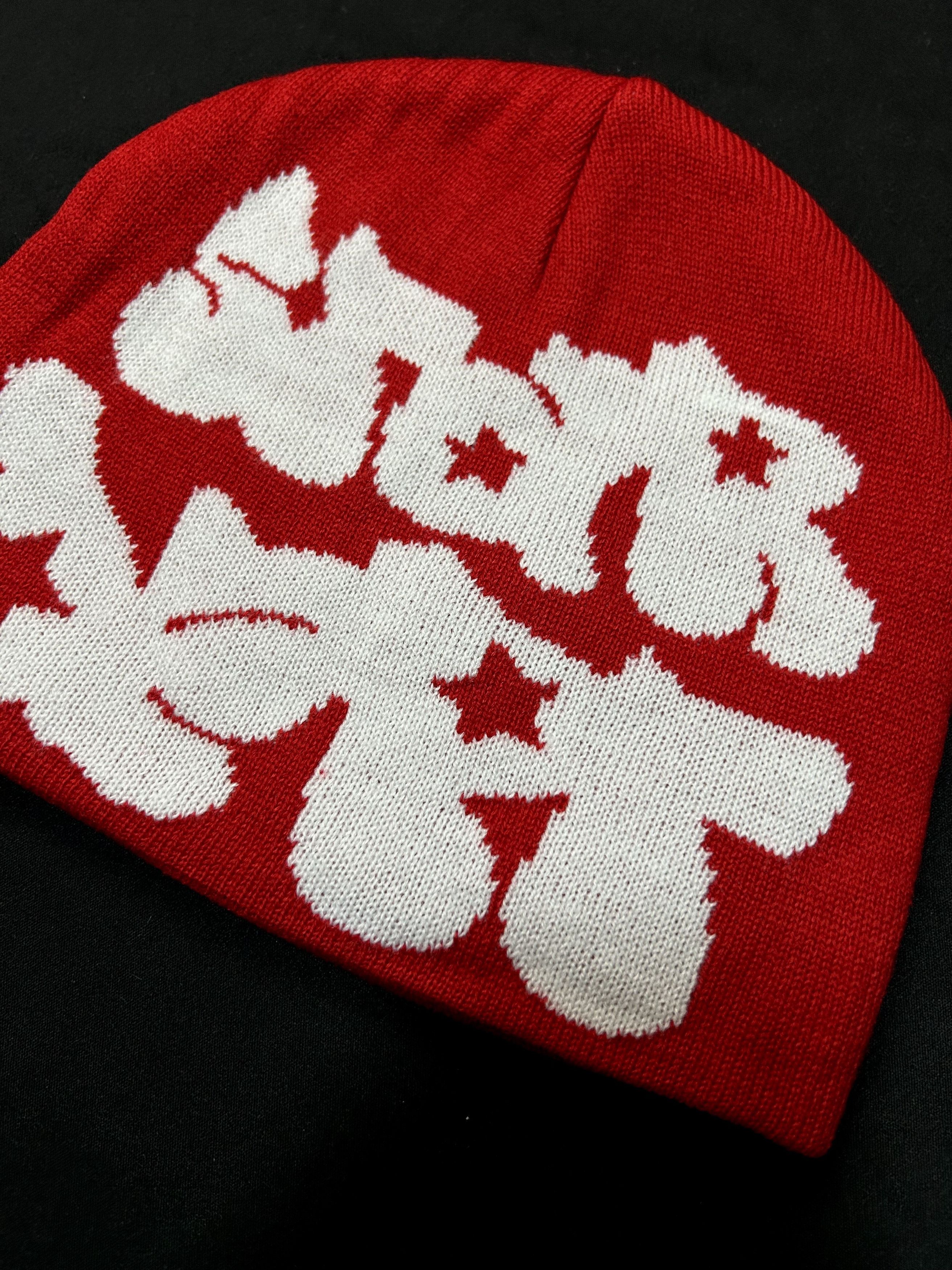 Japanese Brand Deadstock Star Dept Logo No Cuff Knit Red Beanie Hats OS Size ONE SIZE - 4 Thumbnail