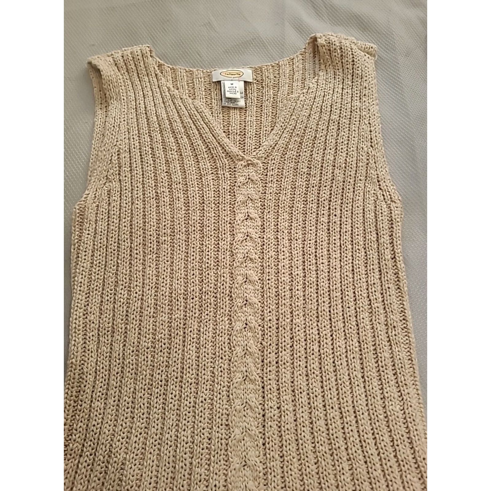 Talbots VINTAGE Talbots Sweater Womens Medium Beige Cream Sleeveless V-Neck Cable Knit Top Size M / US 6-8 / IT 42-44 - 4 Thumbnail