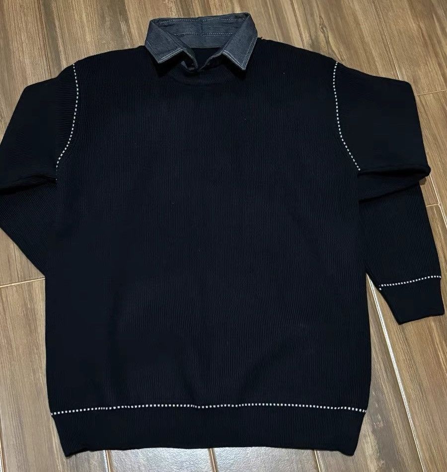 Cleanfit retro cross contrast thread layered collar sweater