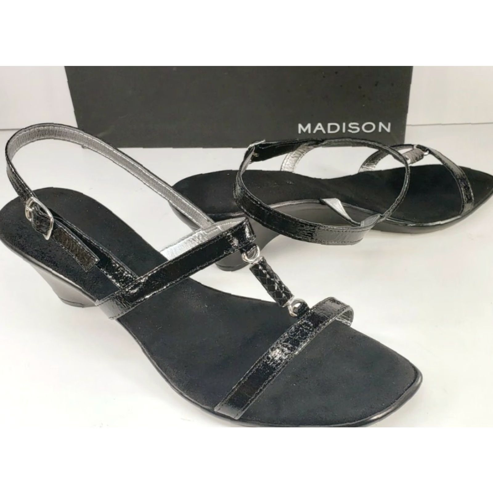 Madison Madison Maria Women's Heeled Strappy Sandal Size 9M Black Dress Straps Open Toe Buckle Heel Wedge Size M / US 6-8 / IT 42-44 - 2 Thumbnail