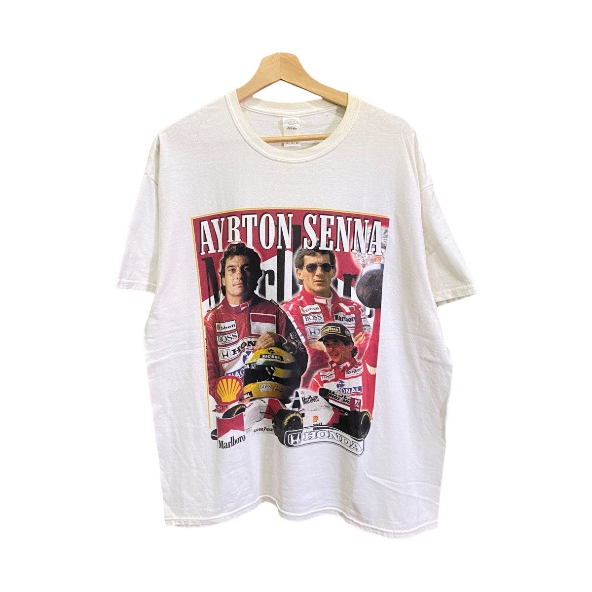 Vintage Vintage Ayrton Senna Marlboro Honda McLaren F1 Graphic Tee Size US XL / EU 56 / 4 - 1 Thumbnail