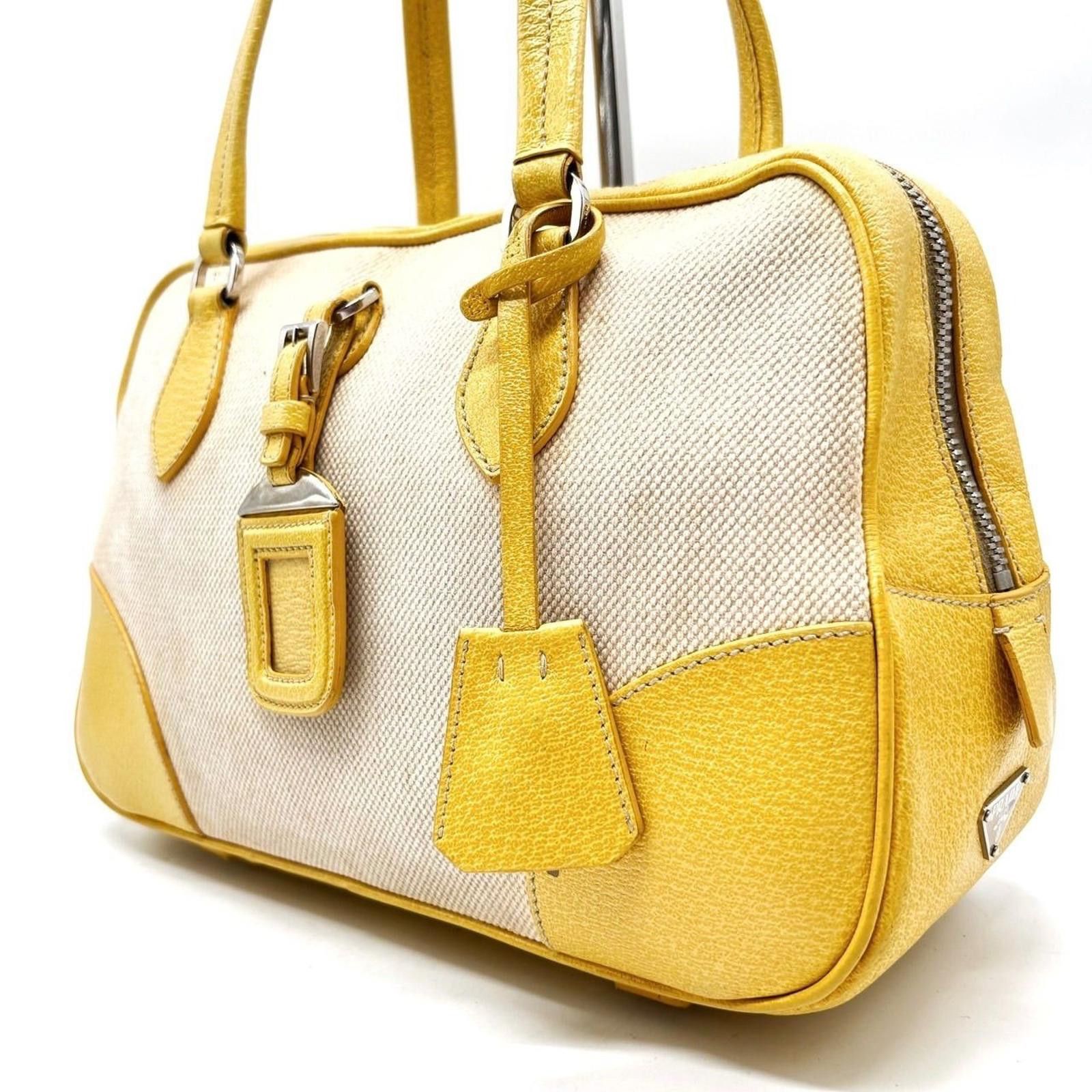 Prada Prada - Yellow Leather and Canvas Tote Bag Size ONE SIZE - 5 Thumbnail