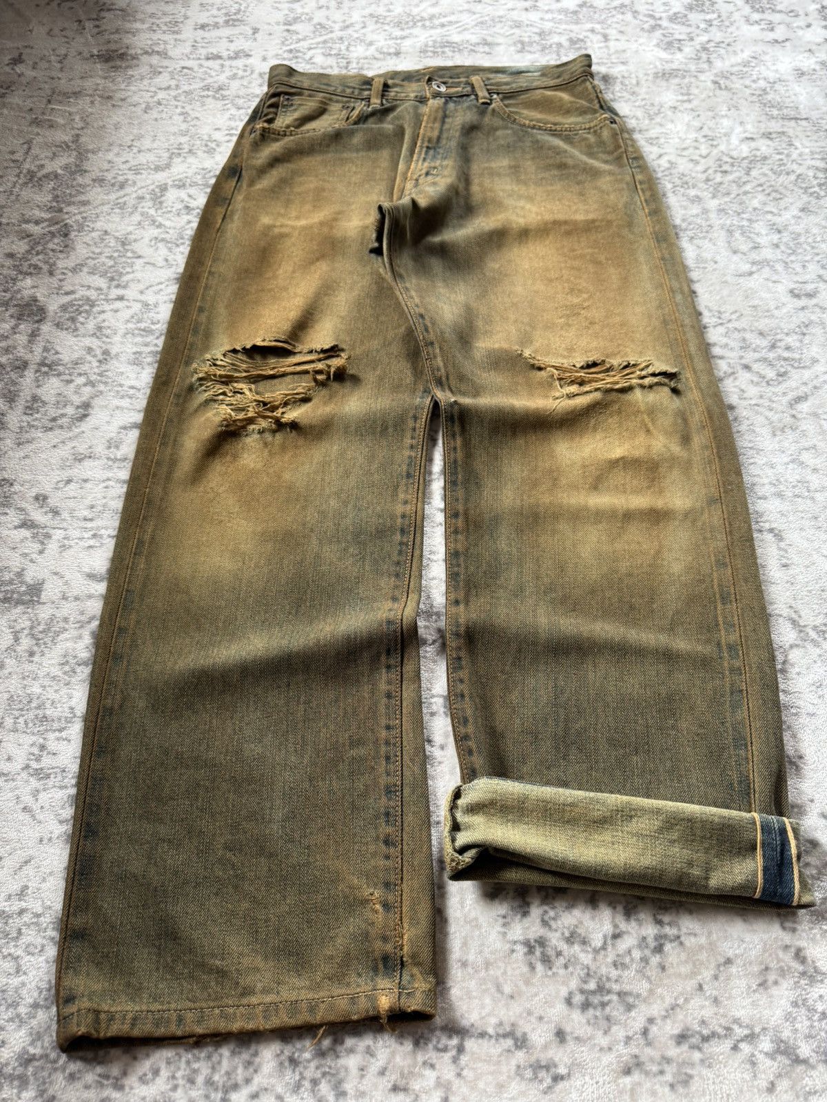 Edwin Edwin 505 OG Type 1 Mud Wash Distressed Selvedge Baggy Jeans Size US 29 - 1 Thumbnail