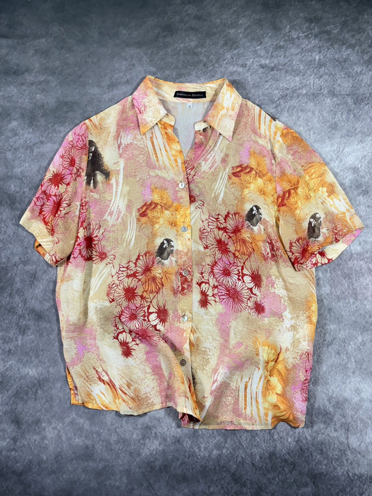 Vintage Vintage Sheer Shirt Shortsleeve Mesh Summer Print Viscose Size US L / EU 52-54 / 3 - 15 Thumbnail