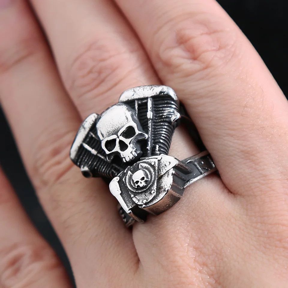 Japanese Brand × Jewelry × Vintage Vintage Steampunk Motorcycle Engine Skull Ring Size ONE SIZE - 5 Thumbnail