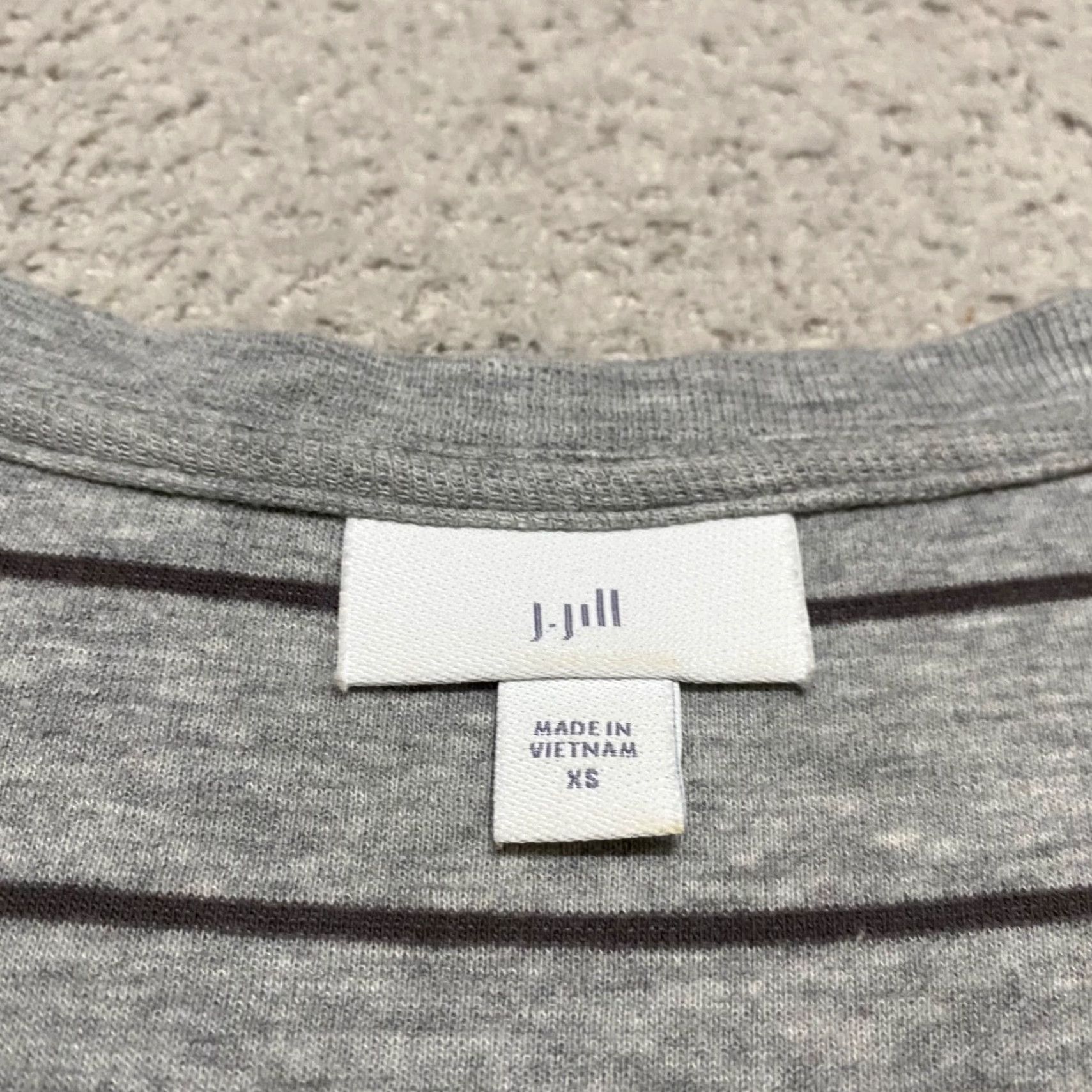 J. Jill J. Jill Womens XS Shirt Gray Striped V Neck Long Sleeve Knit Pockets Cotton Size XS / US 0-2 / IT 36-38 - 3 Thumbnail