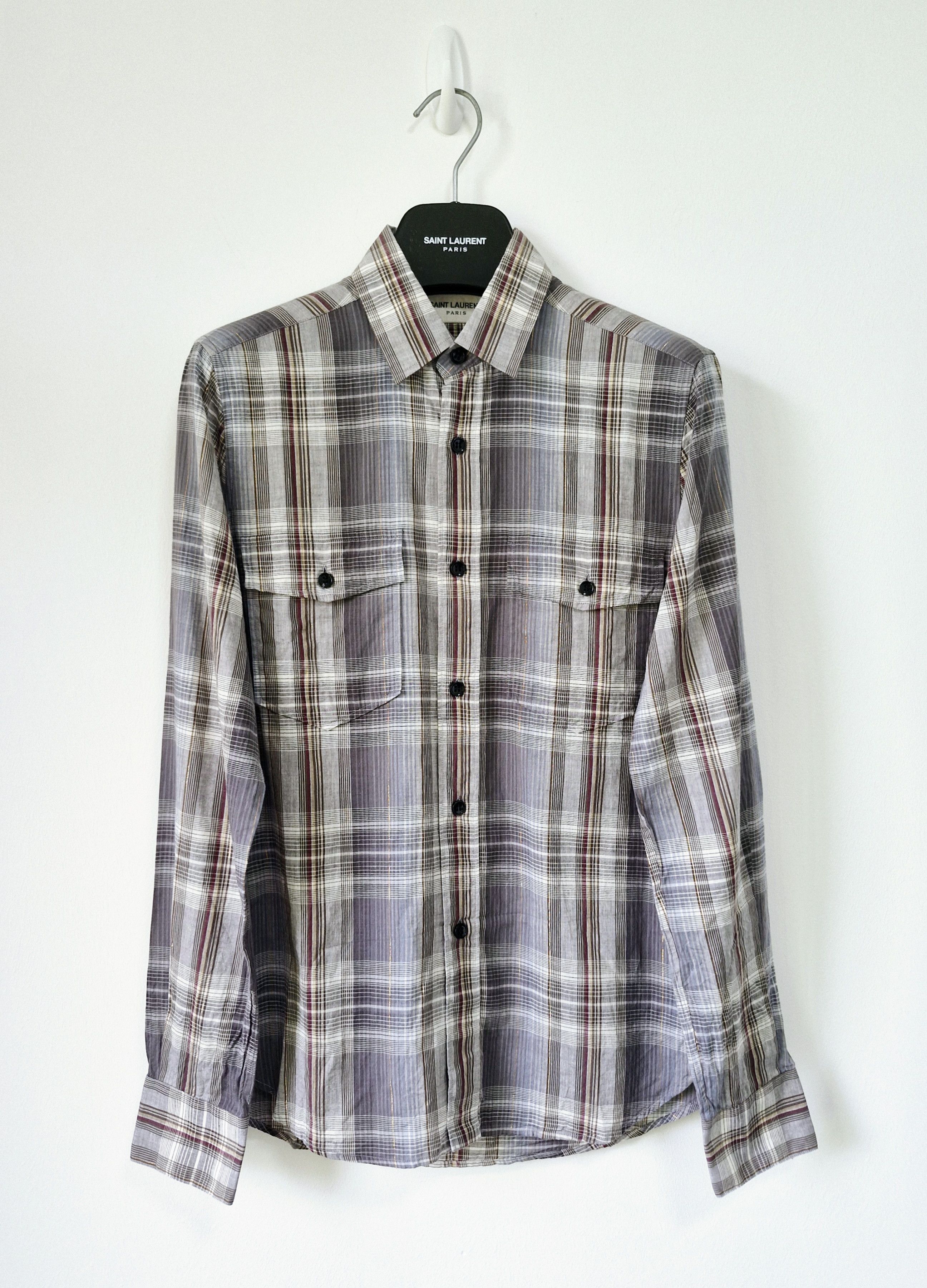 Saint Laurent Paris SS15 Grey Blue Plaid Flannel Shirt Size US S / EU 44-46 / 1 - 1 Thumbnail