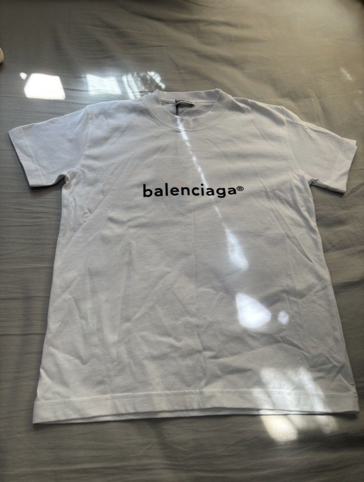 image of Balenciaga Logo Print T-Shirt - Size S in White, Women's