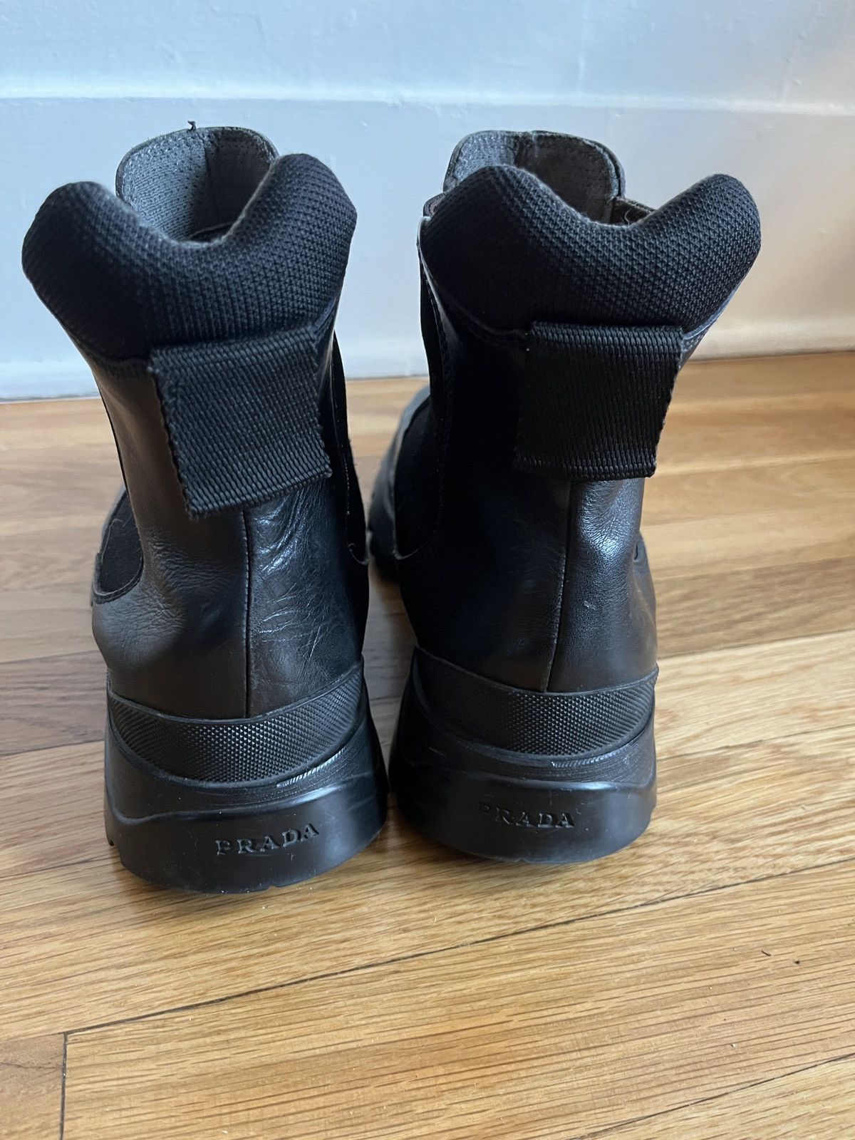 Leather × Prada × Vintage Prada Brixxen High Ankle Boots, Chelsea, Lug Sole, Chunky Size US 11.5 / EU 44-45 - 4 Thumbnail