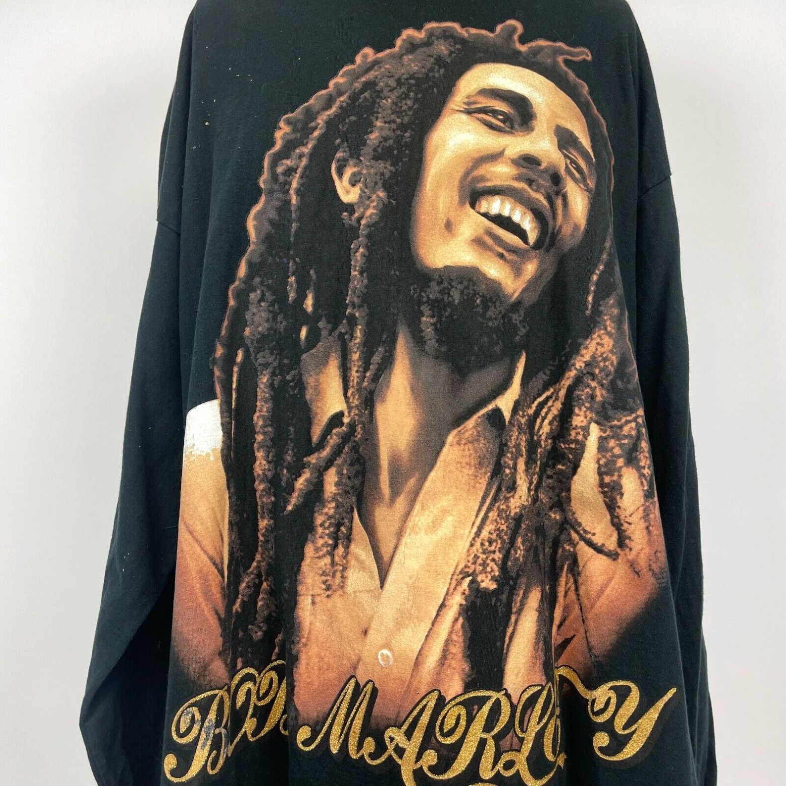 image of Bob Marley Portrait Long Sleeve T Shirt Vintage Rasta Raggae Black Size 2Xl in White, Men's