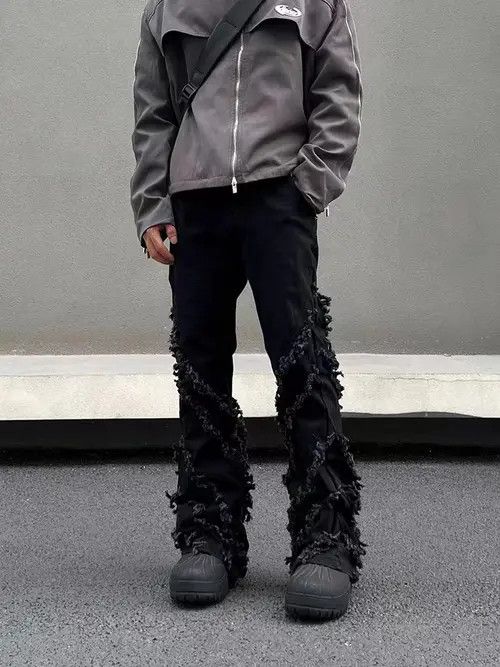 image of Vintage Fringed Raw Edge Bootcut Jeans in Black, Men's (Size 32)