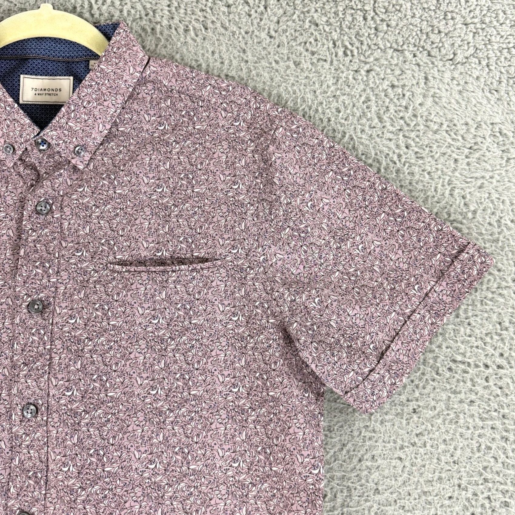 Vintage 7Diamonds Button-Down Shirt Men M Purple Floral At First Sight 4-Way Stretch Regular Size US M / EU 48-50 / 2 - 3 Thumbnail