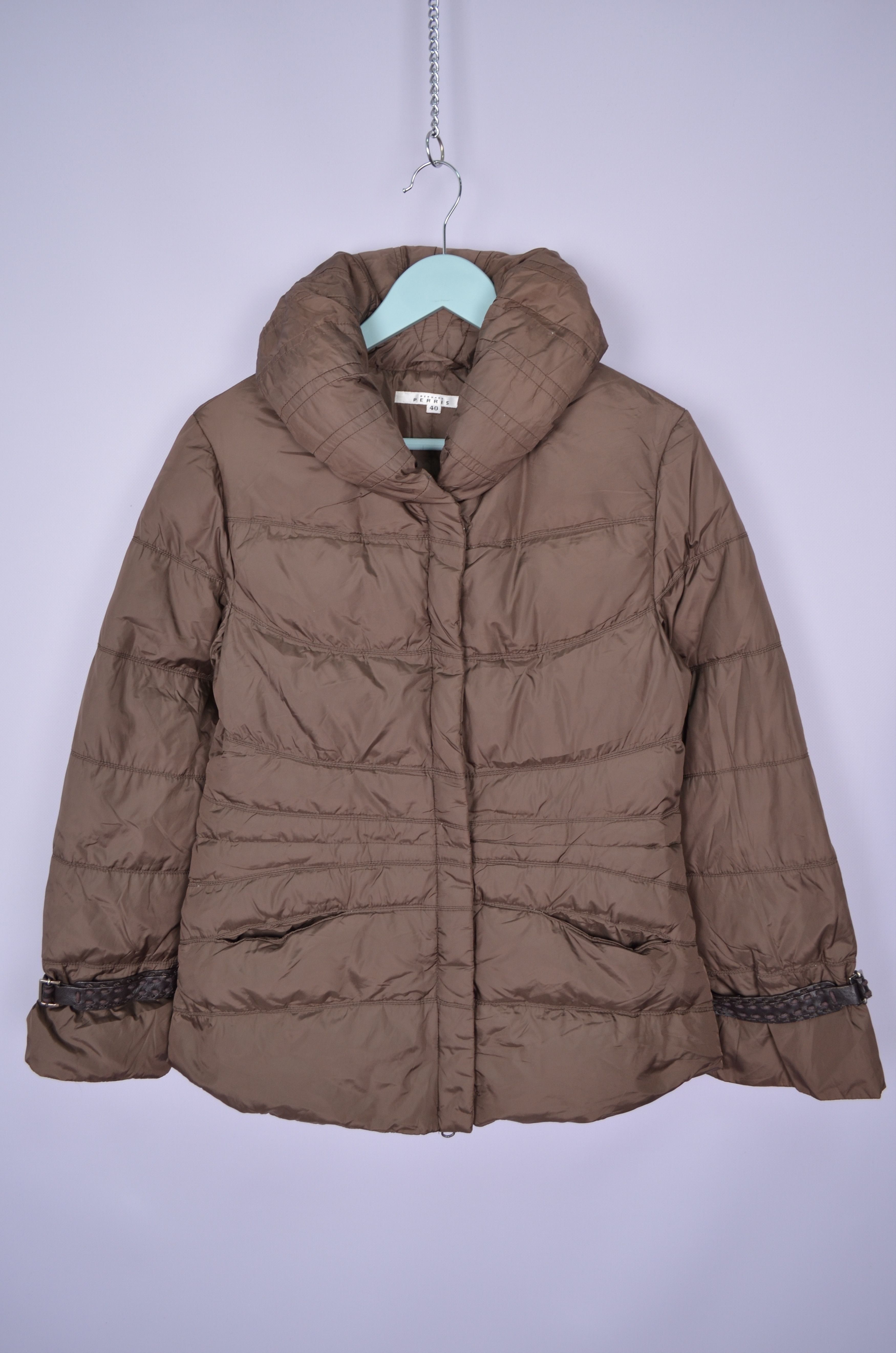 Designer Womens Bernard Perris Brown Nylon Down Jacket Puffer Size 40 Size M / US 6-8 / IT 42-44 - 1 Thumbnail