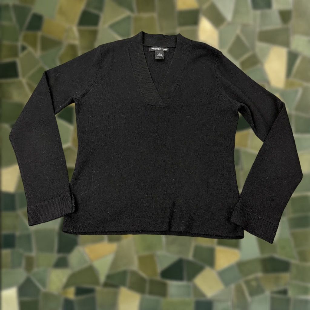 Vintage Marisa Luna Sweater Womens Large Black 100% Merino Wool V Neck Long Sleeve Knit Pullover Size L / US 10 / IT 46 - 1 Thumbnail