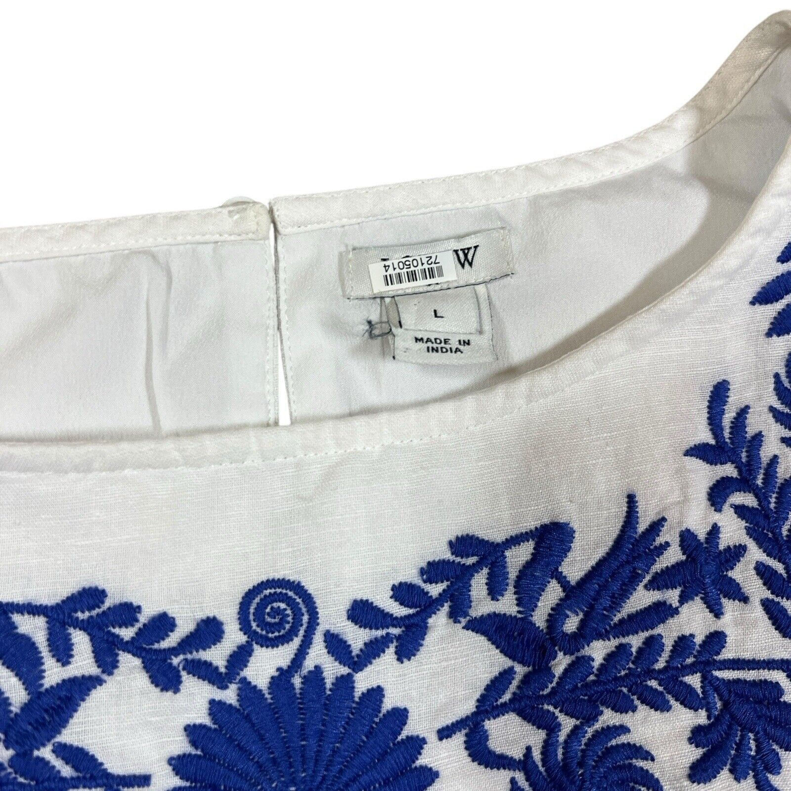 J.Crew J.Crew White Blue Embroidered Linen Sheath Dress Size Large Size L / US 10 / IT 46 - 2 Thumbnail