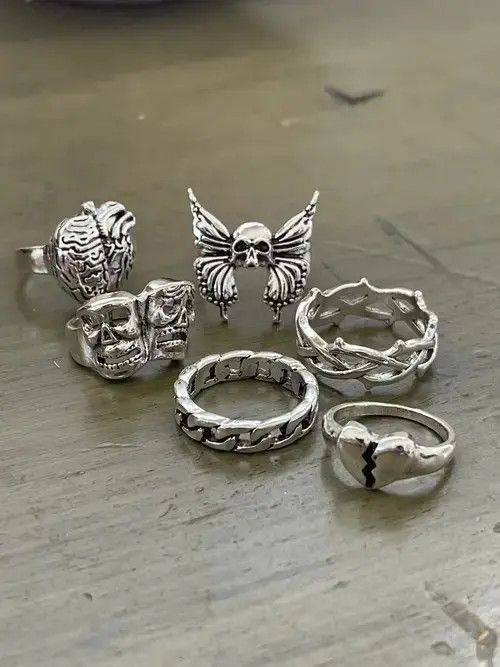 Jewelry Punk Gothic Ring Combo in Silver, Men's