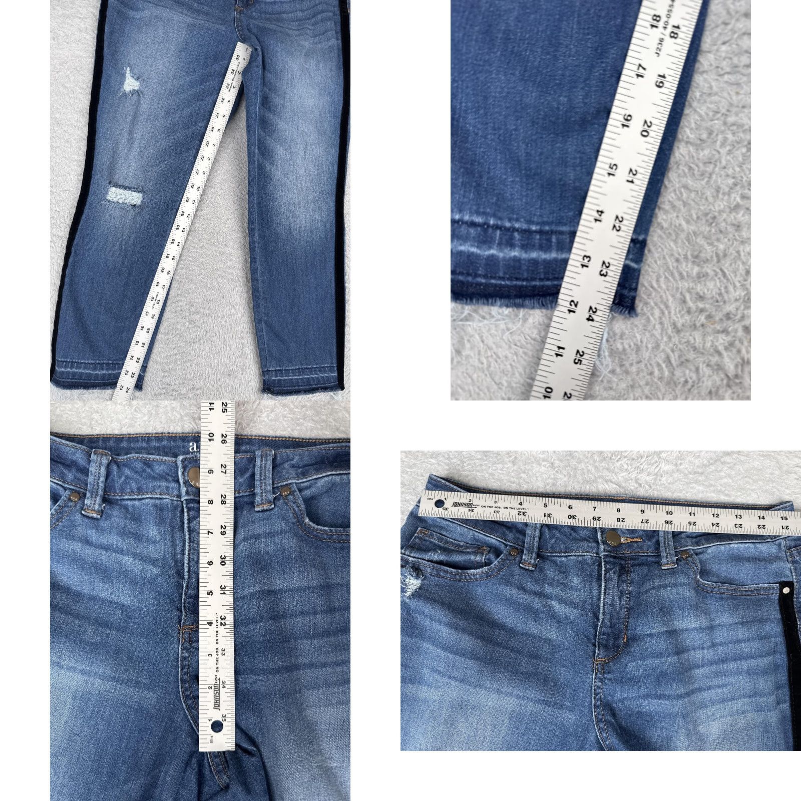 Vintage a.n.a A New Approach Jeans Womens 10 Blue Skinny Ankle Side Stripe Distressed Size 32" / US 10 / IT 46 - 8 Thumbnail