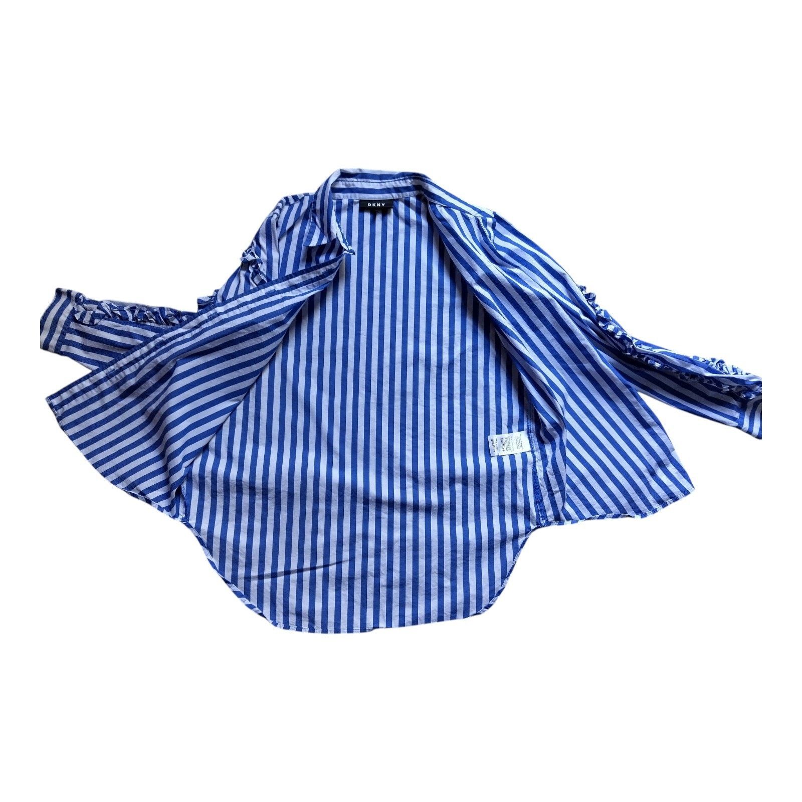 DKNY Women's DKNY Blue/White Striped Ruffle Sleeve Button Down Size M / US 6-8 / IT 42-44 - 9 Thumbnail