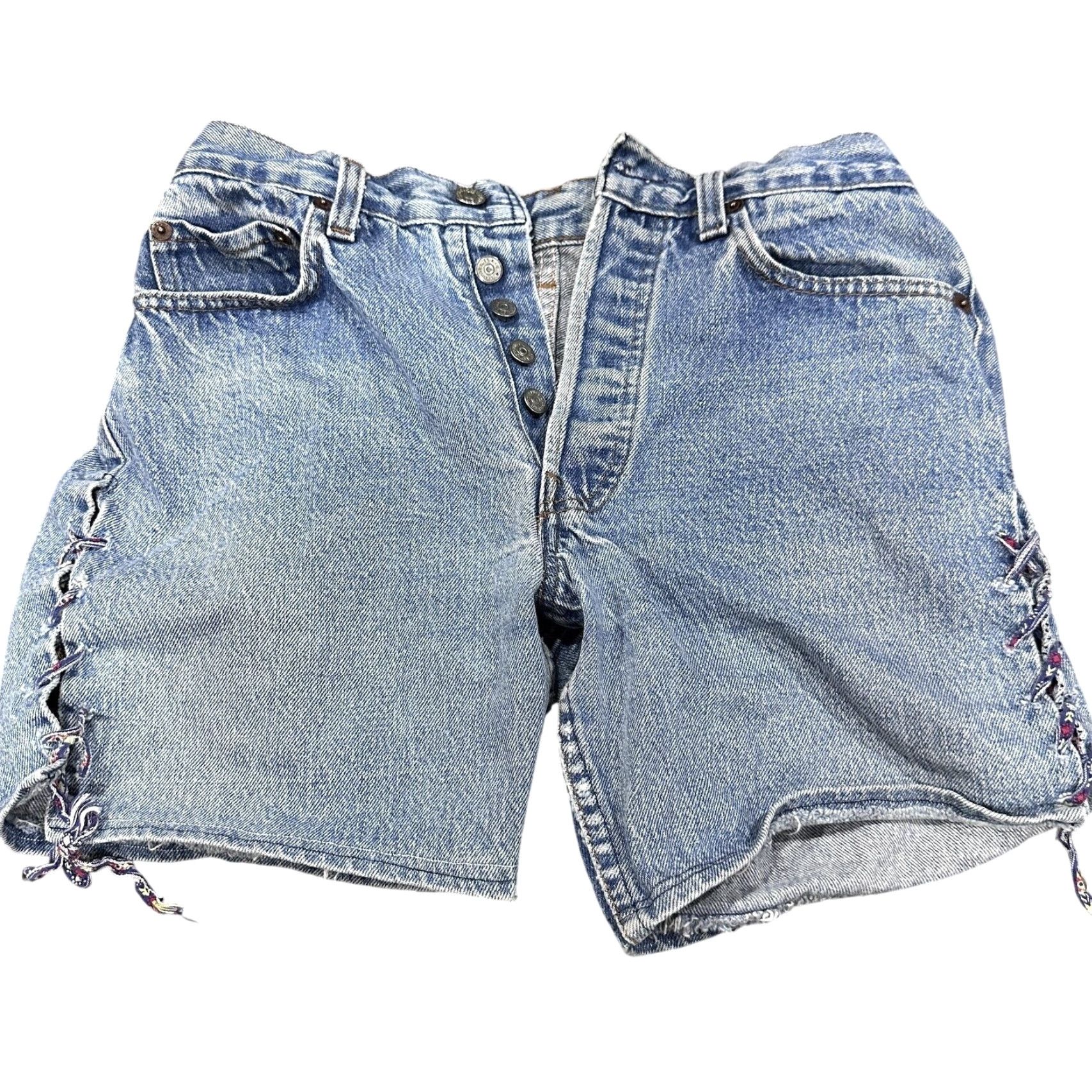 Levi's VINTAGE Levis 501 Denim Shorts 26 Blue Button Fly Lace Up Sides DIY Shorts Y2K 90s Festival Womens Size 26" / US 2 / IT 38 - 2 Thumbnail