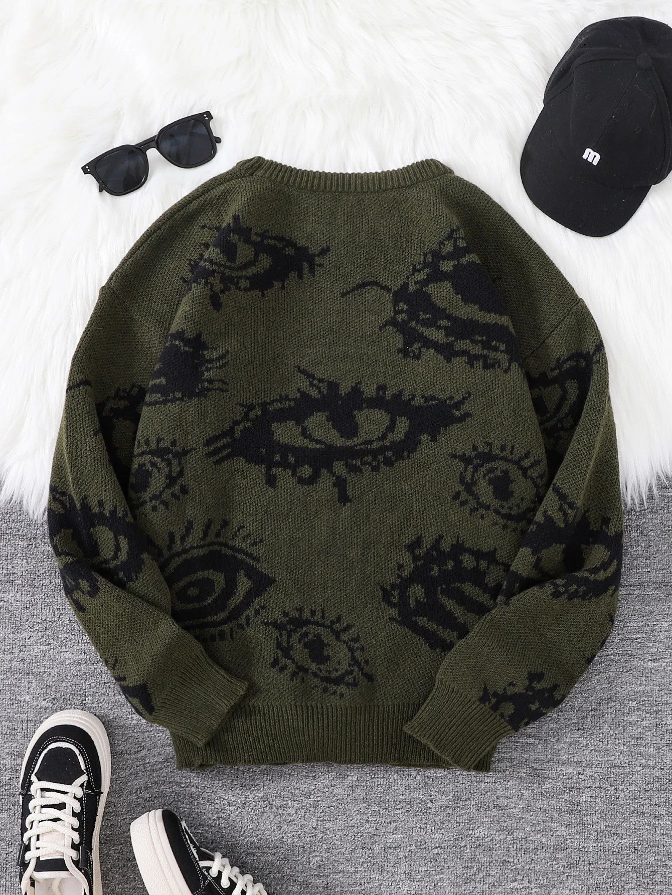 Vintage Abstract Eye Jacquard Pattern Pullover Sweater Size US L / EU 52-54 / 3 - 2 Thumbnail