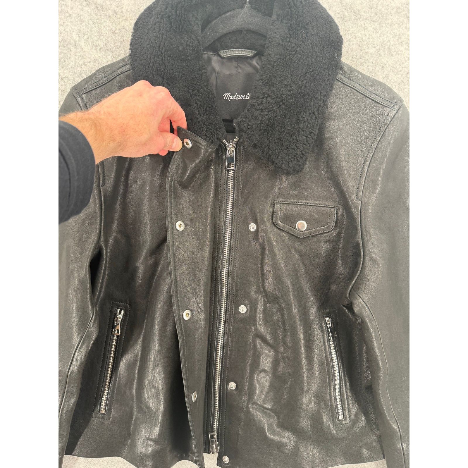 Madewell NWT Madewell Sherpa-Collar Asymmetric Zip Leather Jacket Size XL / US 12-14 / IT 48-50 - 7 Thumbnail