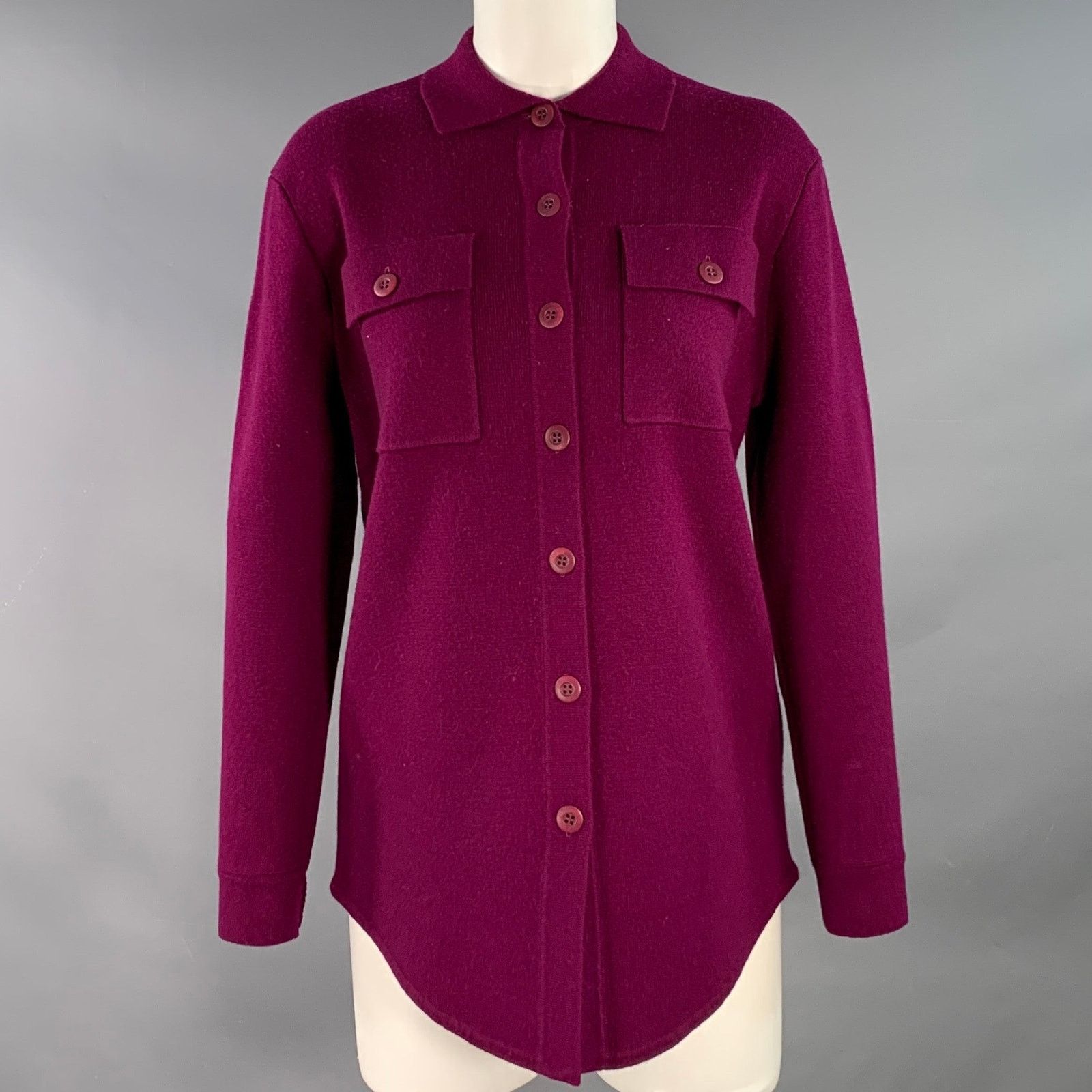 Other XS Burgundy Cashmere Collar Double Knit Cardigan Size XS / US 0-2 / IT 36-38 - 1 Thumbnail