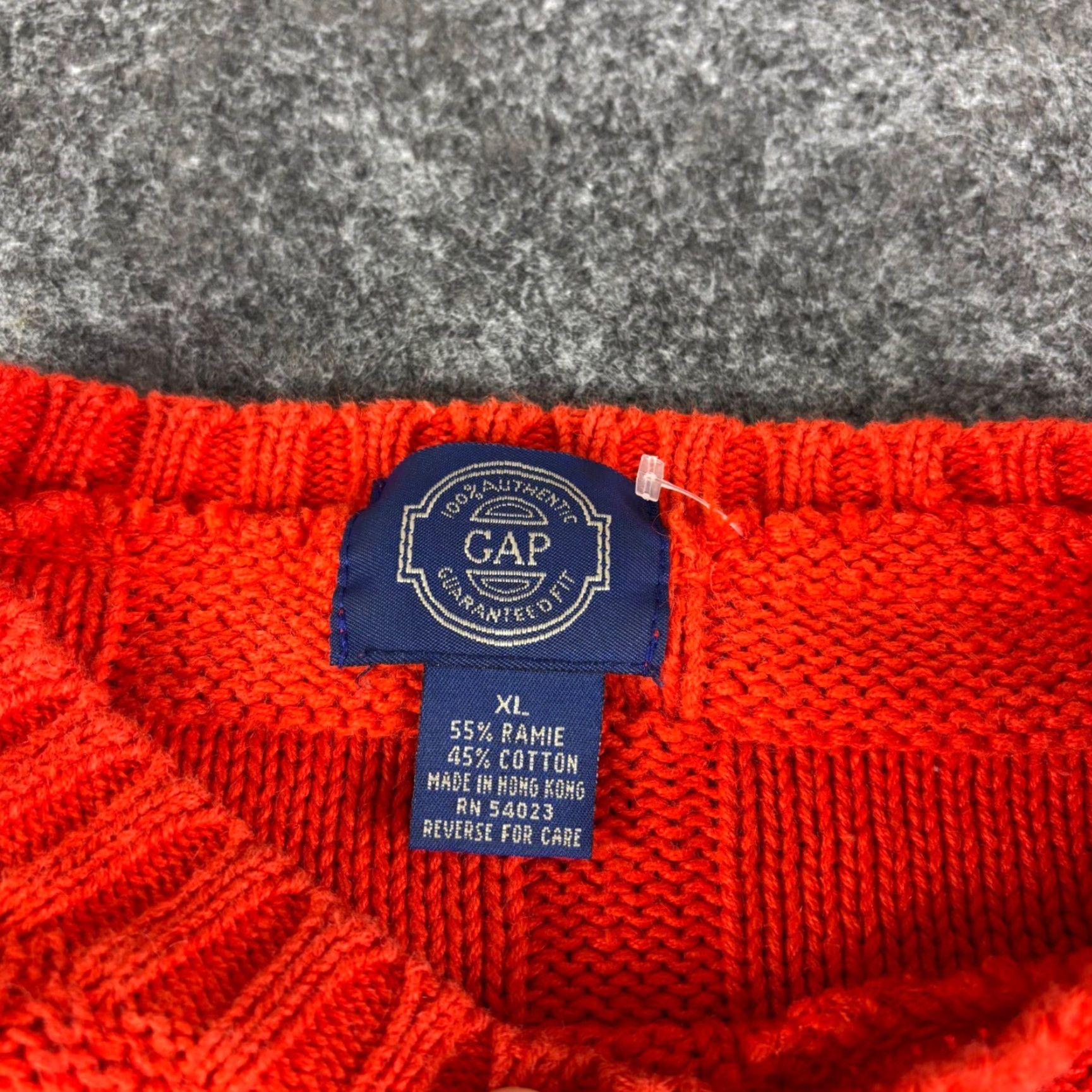 Gap GAP Men's Orange Checkerboard Knit Sweater XL Ramie Cotton Pullover Vintage Ramie Cotton Blend Crew Neck Waffle-Knit Geometric 90s Casual Mens Size US XL / EU 56 / 4 - 3 Thumbnail