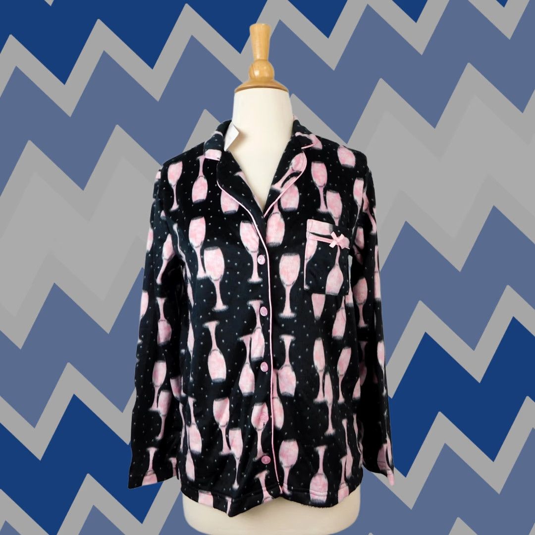 Charter Club Charter Club Pajama Top Shirt XS Pink Black Fleece Notch-Collar Geometric Long Sleeve Womens Sleepwear 100% Polyester Regular Size Xs Size XS / US 0-2 / IT 36-38 - 1 Thumbnail