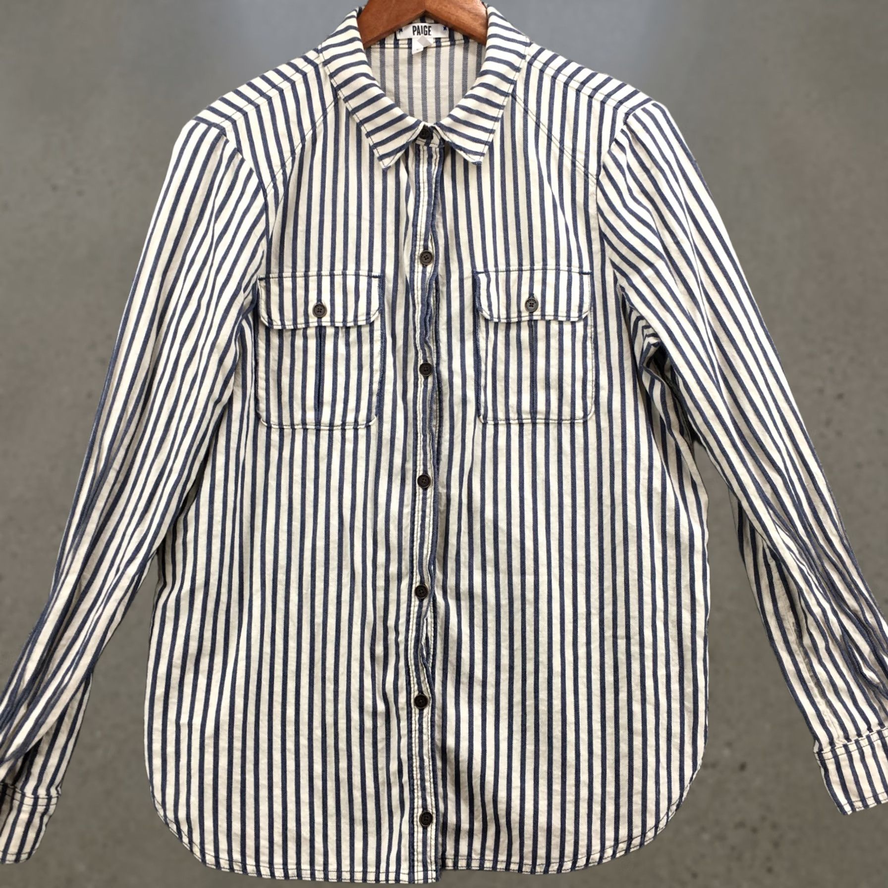Paige Paige Long Sleeve Shirt Mens L Blue White Striped Button Down Front Pockets - China Size L Size US L / EU 52-54 / 3 - 1 Thumbnail