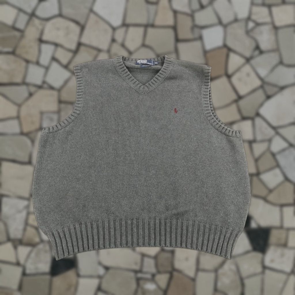 Polo Ralph Lauren VINTAGE Polo Ralph Lauren Sweater Vest 2XL Gray Red Pony Logo V-Neck 90s Mens Size US XXL / EU 58 / 5 - 1 Thumbnail