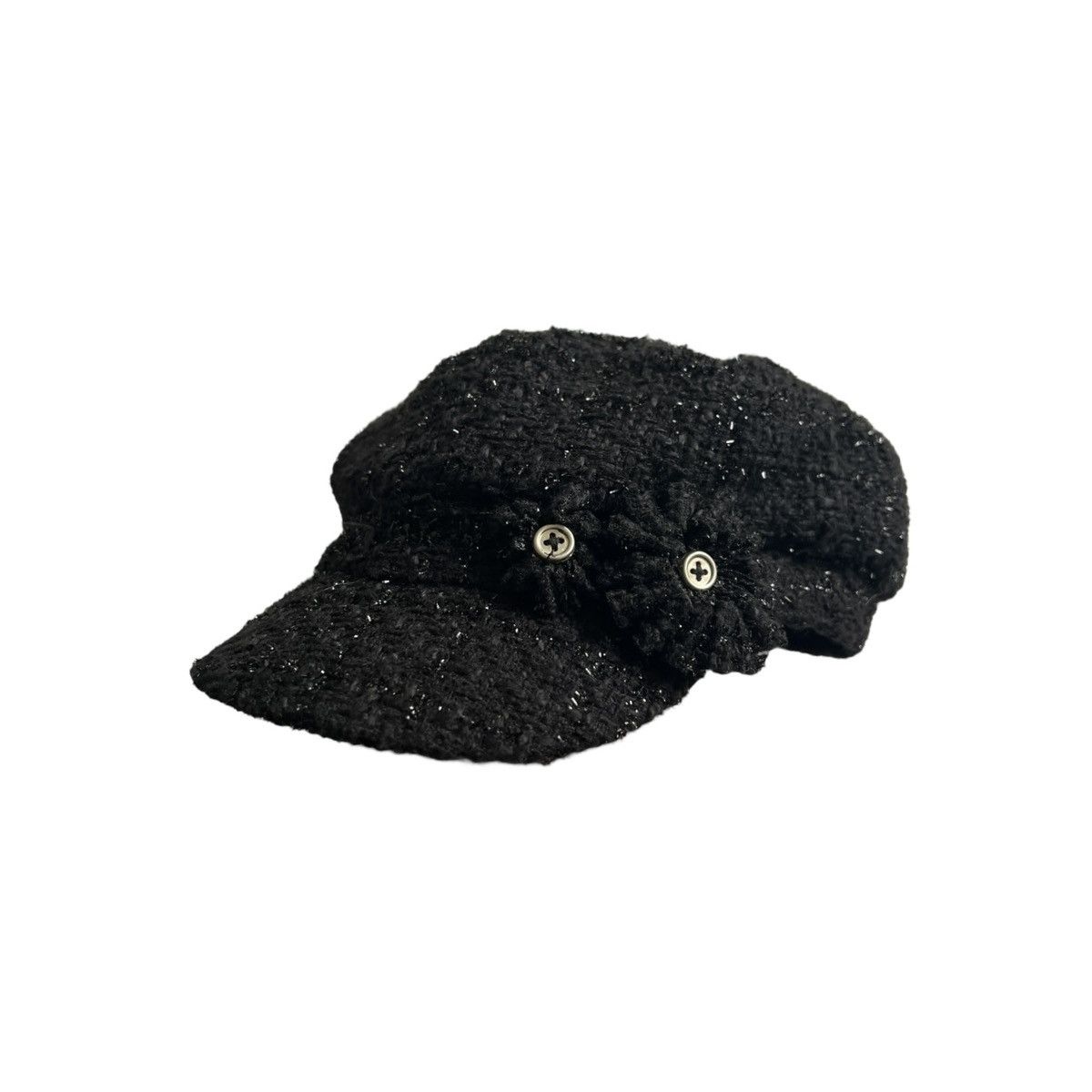 Vintage Tweed glitter flower button hat Size ONE SIZE - 1 Thumbnail