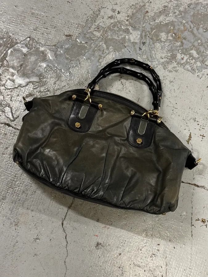 Gucci 2000s Gucci Dark Green & Black Eroded Bamboo Handle Bag Size ONE SIZE - 6 Thumbnail